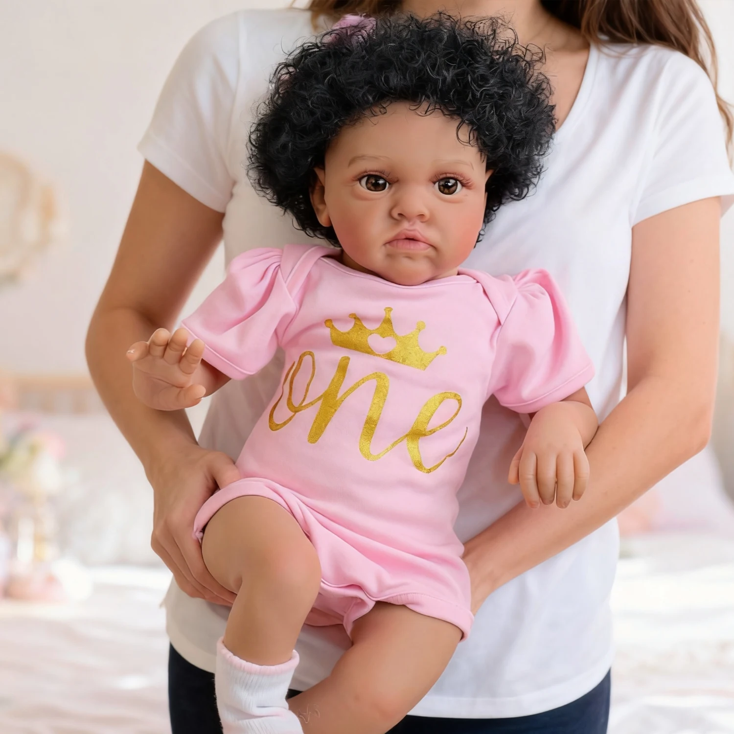 NPK 20 Inch Realistic Reborn Baby Doll with Soft Cloth Body, Hand-Rooted Hair, Pink Outfit & Accessories - Lifelike Newborn Doll for Kids, Perfect Christmas Birthday Gift