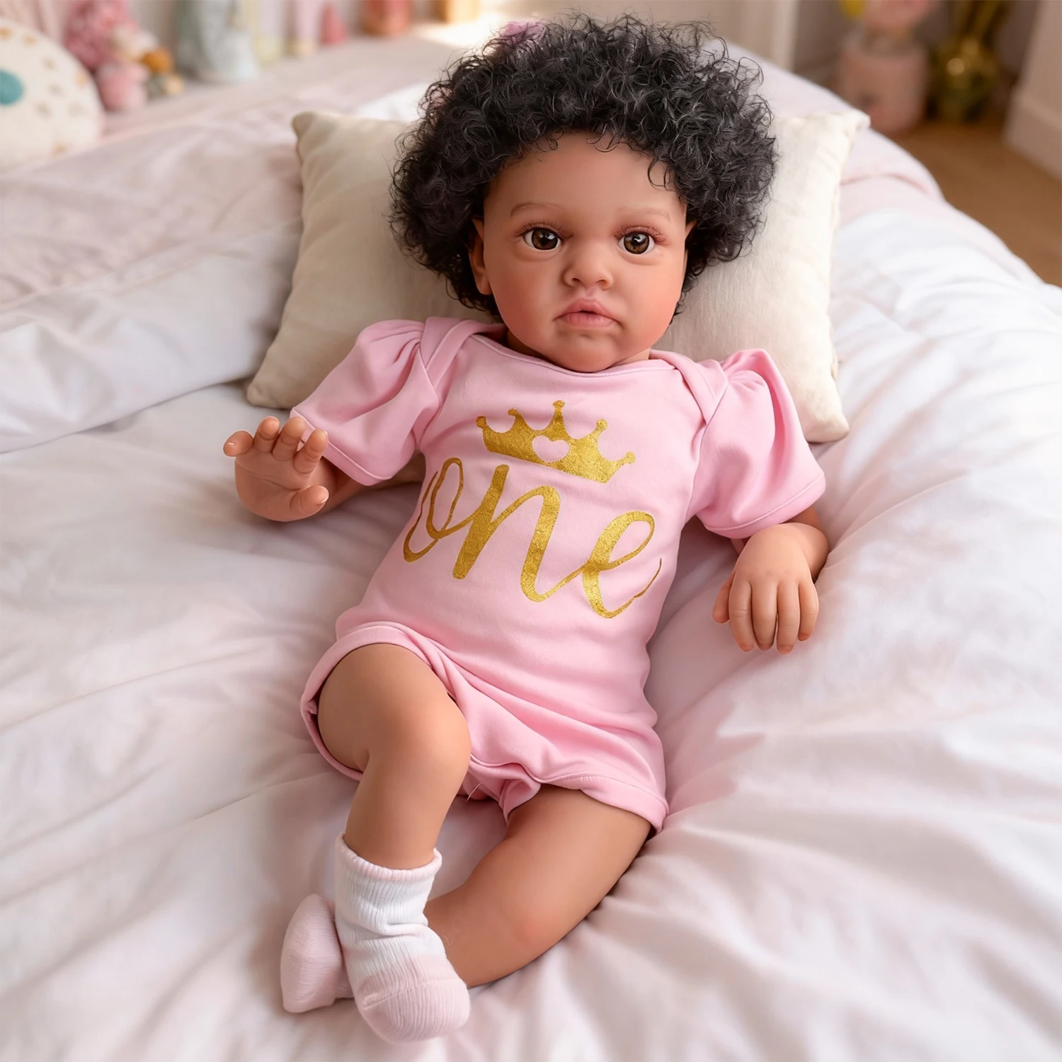 NPK 20 Inch Realistic Reborn Baby Doll with Soft Cloth Body, Hand-Rooted Hair, Pink Outfit & Accessories - Lifelike Newborn Doll for Kids, Perfect Christmas Birthday Gift