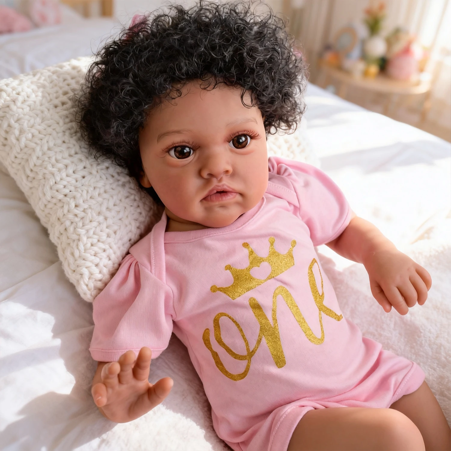 NPK 20 Inch Realistic Reborn Baby Doll with Soft Cloth Body, Hand-Rooted Hair, Pink Outfit & Accessories - Lifelike Newborn Doll for Kids, Perfect Christmas Birthday Gift