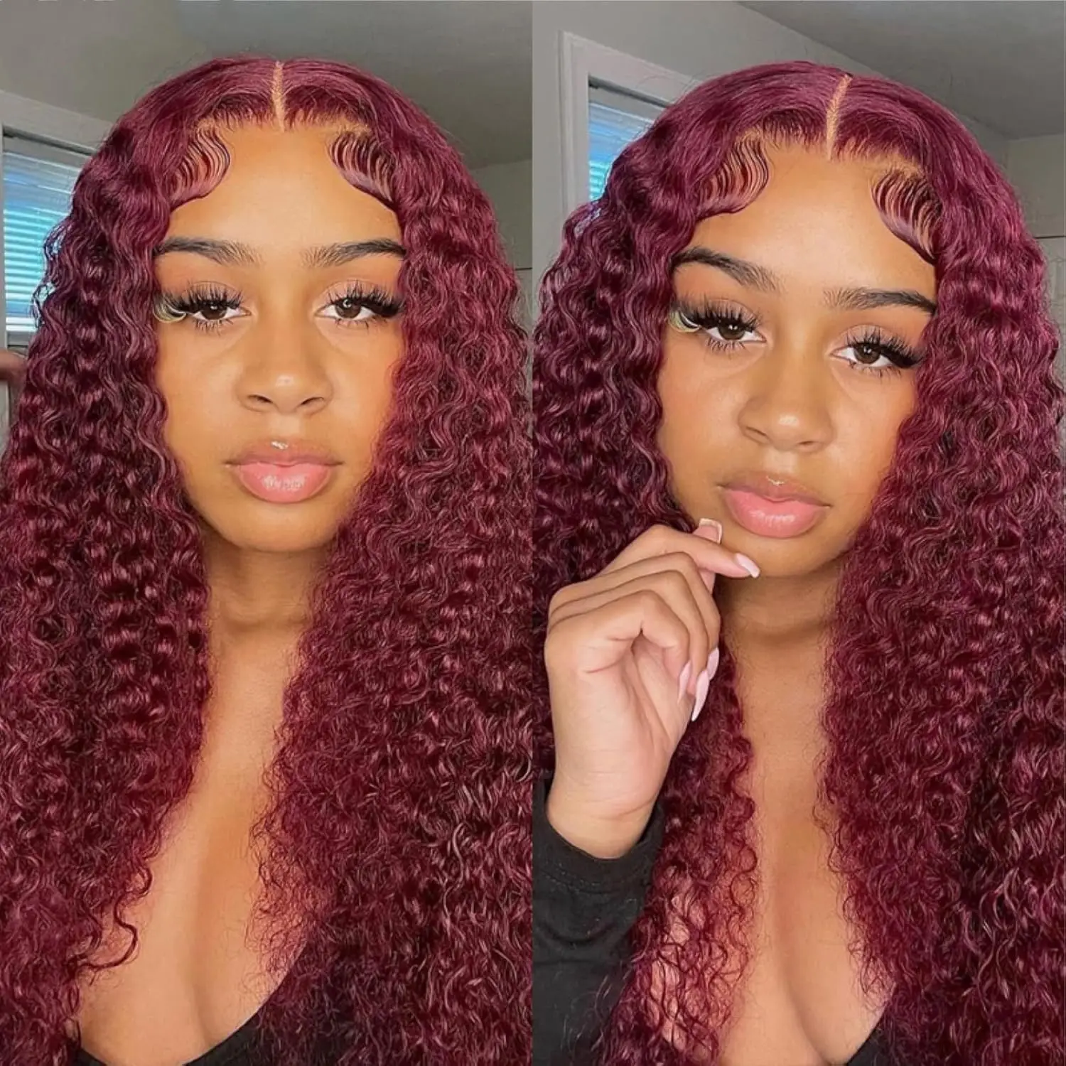 Water Wave 99J Burgundy 13x6 Lace Frontal Wig Human Hair 30 34Inch HD Lace Front Wigs Red Wine Curly Wigs PrePlucked 200 Density