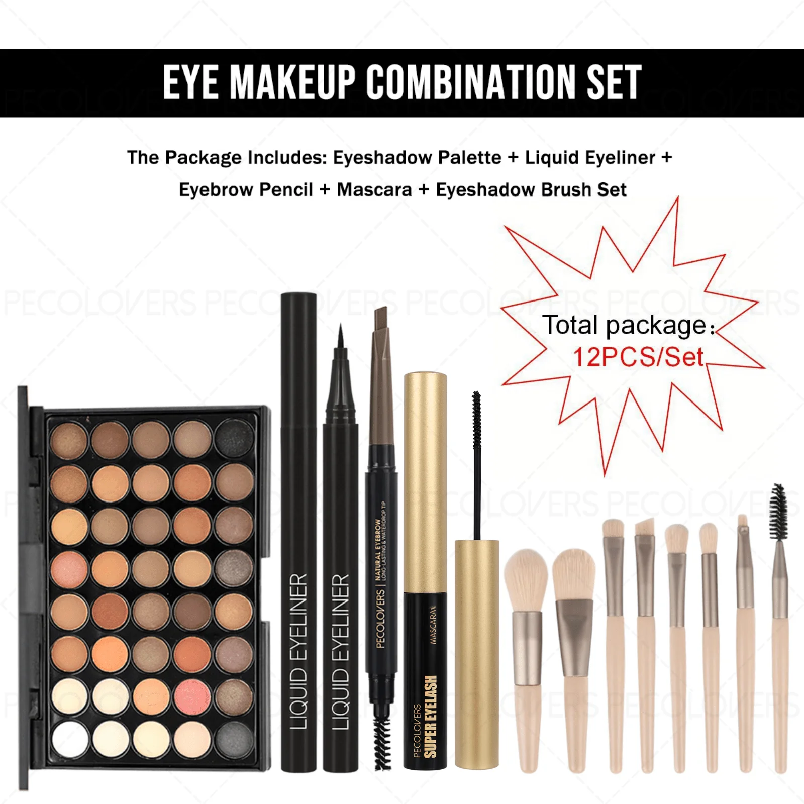 12PCS All-in-One Eye & Brow Makeup Set, 40 Shades Eyeshadow Palette, Eyebrow Pencil, Quick-Dry Liquid Eyeliner, Volumizing Curling Mascara with Brushes, Waterproof Sweat-proof, Matte Shimmer Glitter Eyeshadow Kit for Beginners Daily Party Makeup