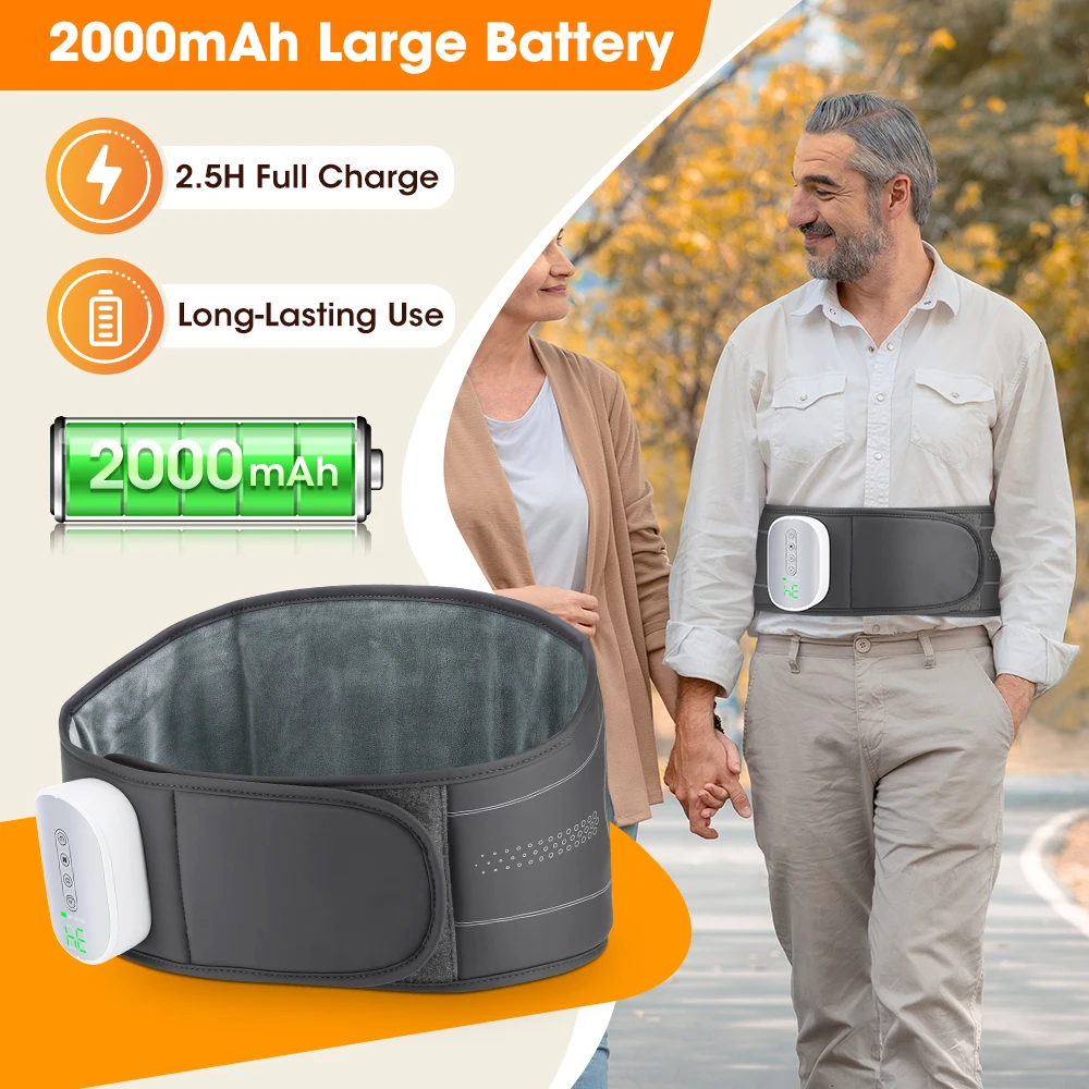 Cordless Heating Waist Belt with 3 Airbag Decompression 4 Heat Settings Adjustable Lumbar Support Massager for Lower Back