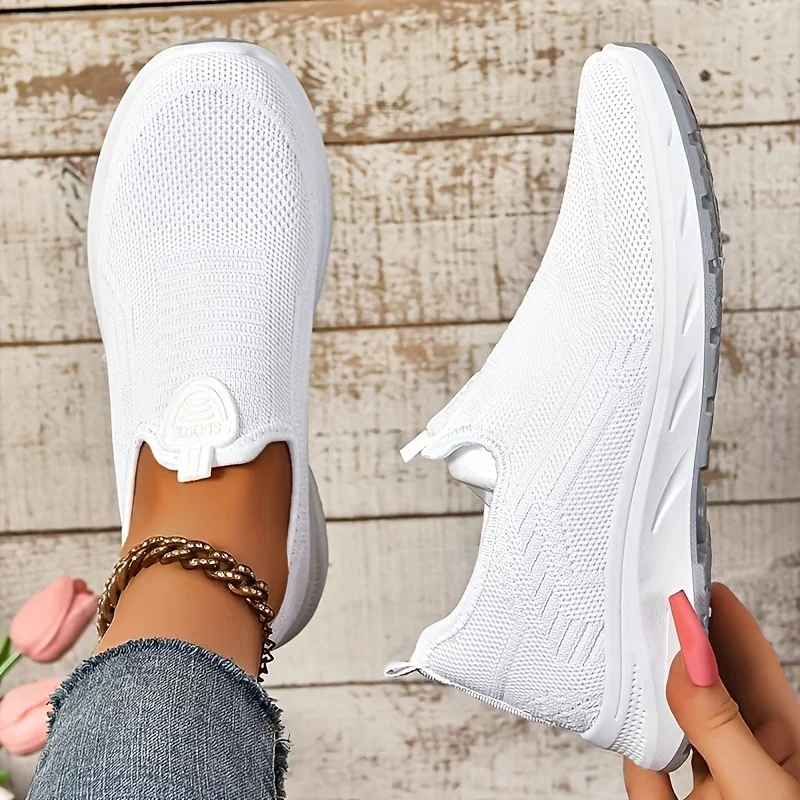 2026 New Women Slip On Walking Sneakers Breathable Flying Knit Mesh Casual Loafers Lightweight Cushion Platform Non Slip Soft Sole Comfort Athletic Footwear Multicolor Lazy Slip-in Trainers Plus Size 35-44 For Daily Shopping Gym Workout Travel Outdoor Eld