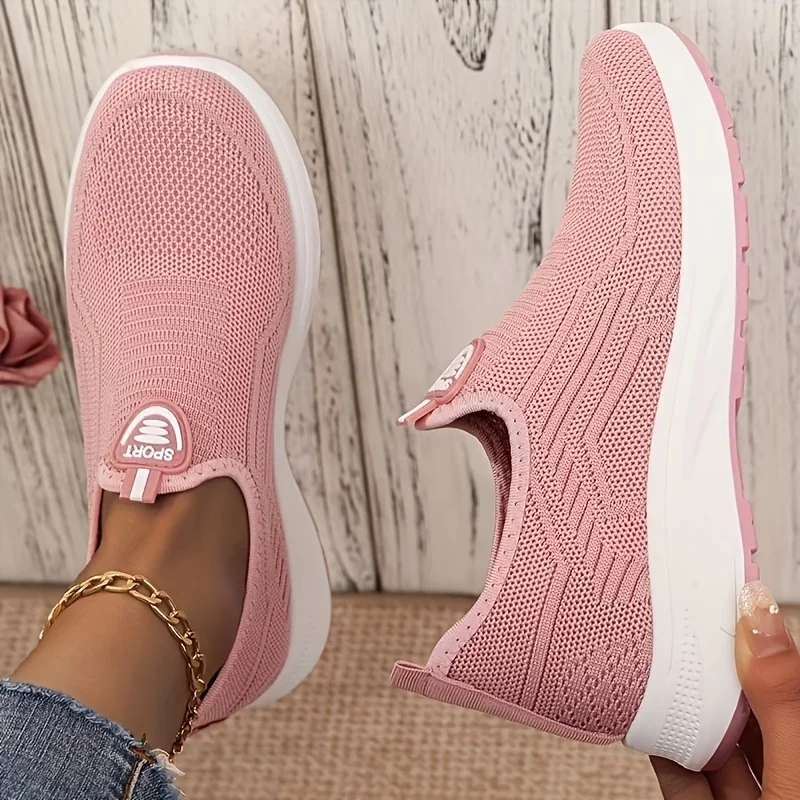 2026 New Women Slip On Walking Sneakers Breathable Flying Knit Mesh Casual Loafers Lightweight Cushion Platform Non Slip Soft Sole Comfort Athletic Footwear Multicolor Lazy Slip-in Trainers Plus Size 35-44 For Daily Shopping Gym Workout Travel Outdoor Eld