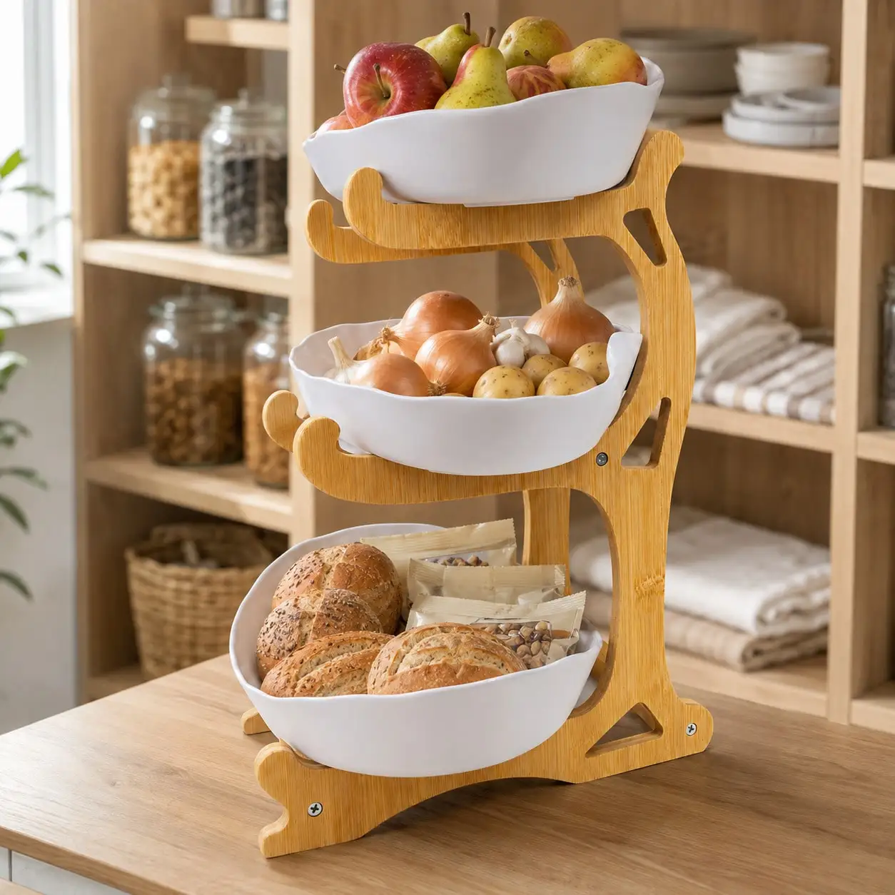 2/ 3 Layer Luxurious Wooden Elegant Fruit Rack - Double-Layer Fruit Bowl, Creative Candy Display - Natural Wood, Living Room Snack Tray, Space Saving Design, Easy Assembly, Father's Day Gift, Dessert Kitchen Service Tray