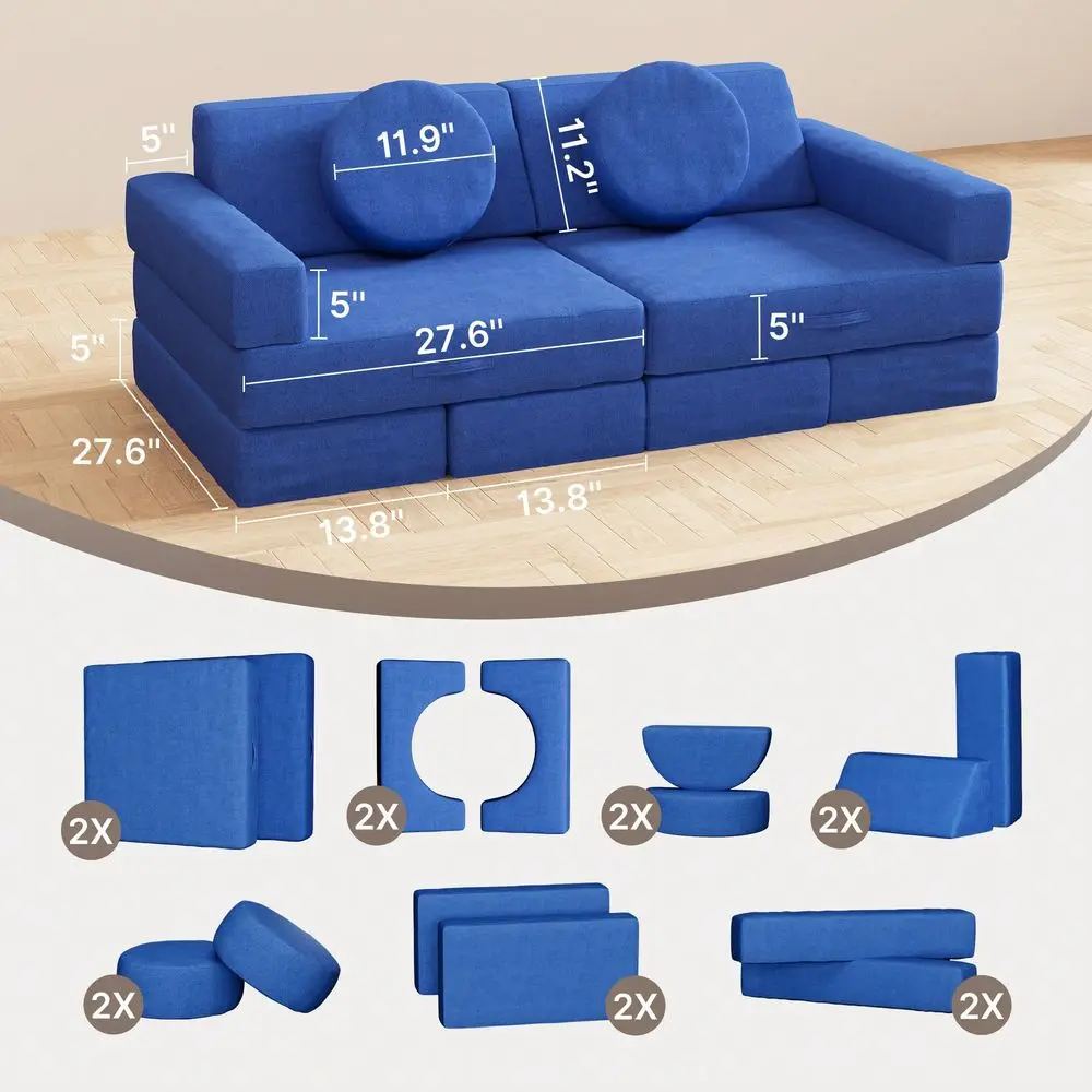Modular Kids Play Couch Toddler Couch Fort With Washable Covers, Kids Modular Sectional Sofa For Playroom Kidsroom And Bedroom,
