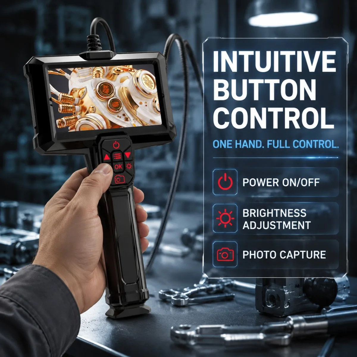 4.3‑Inch Handheld Industrial Endoscope Camera, 1080P HD Borescope with Adjustable LEDs for Sewer Pipe & Drain Inspection