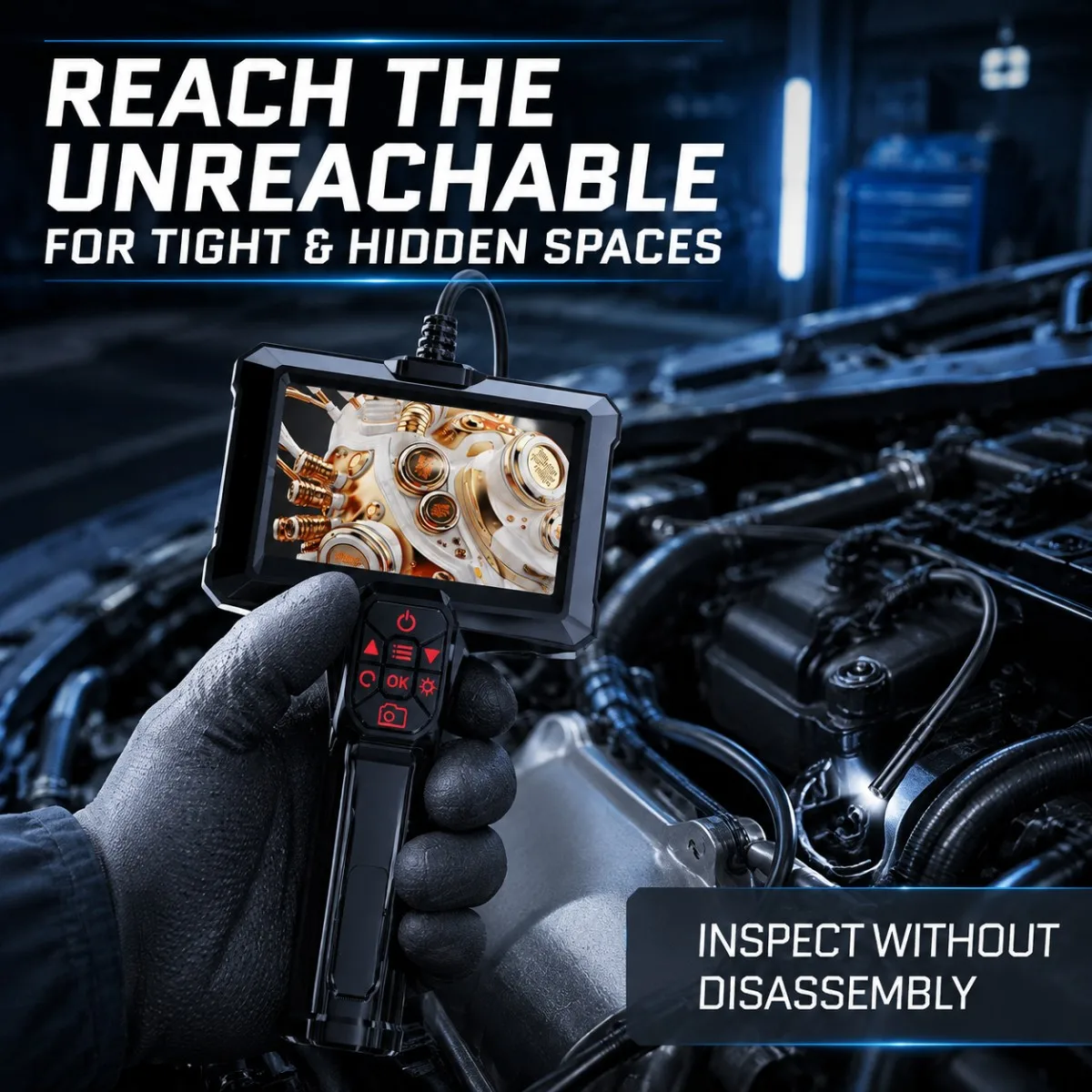 4.3‑Inch Handheld Industrial Endoscope Camera, 1080P HD Borescope with Adjustable LEDs for Sewer Pipe & Drain Inspection