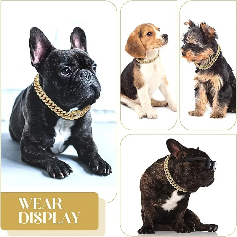 Luxury Gold Metal Dog Chain Collar Bling Pet Jewelry Necklace For Small Medium Large Dogs Cats Fashion Pet Accessory