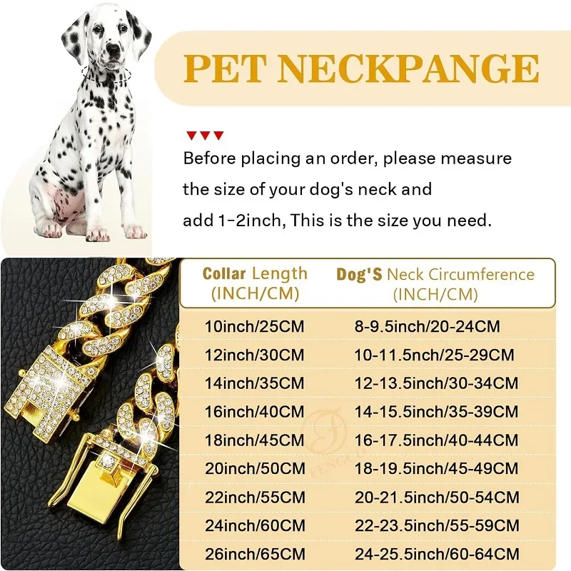 Luxury Gold Metal Dog Chain Collar Bling Pet Jewelry Necklace For Small Medium Large Dogs Cats Fashion Pet Accessory