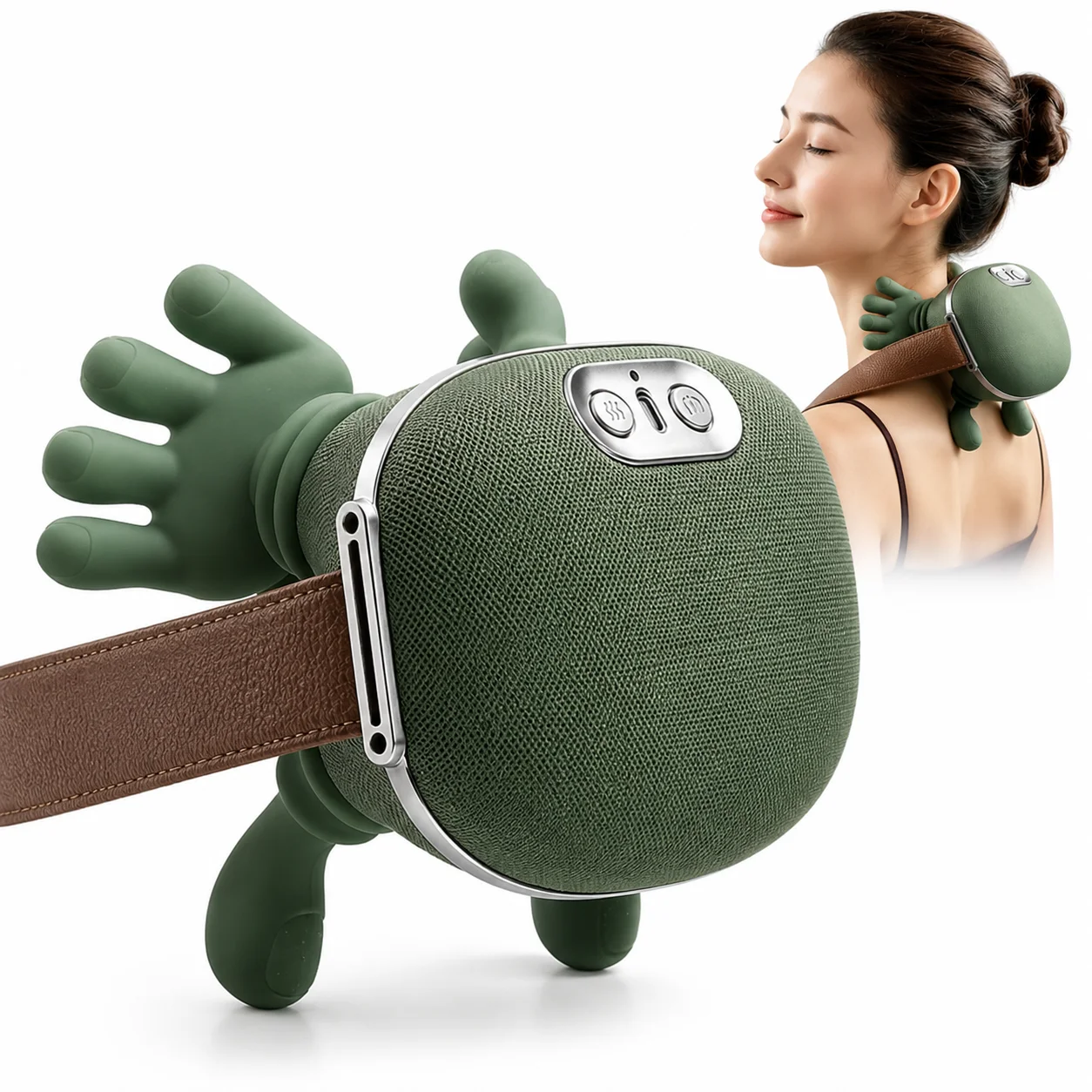 Electric Neck Massager Shoulder Massager with Heat Therapy Deep Tissue Massage Portable Rechargeable Cervical Massager for Relaxation Stress Relief Office Workers Muscle Recovery Handheld Massage Device with Human Hand Simulation Kneading Nodes Multi Mode