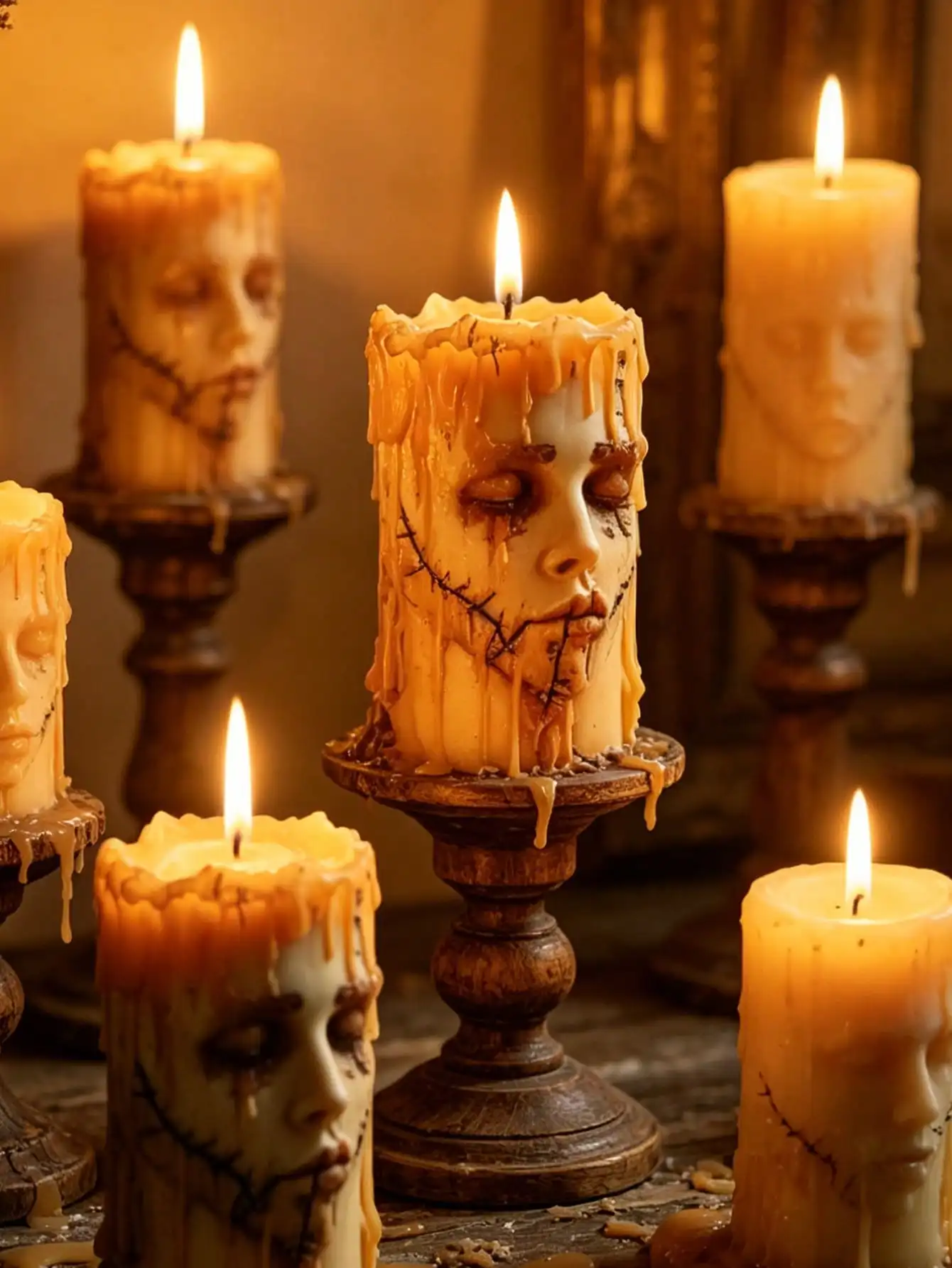 Halloween Stitched Face Silicone Candle Mold, Eerie Melting Zombie Face Wax Candle Making Mold, Gothic Home Decor Easy Demold SH260513103738518954880