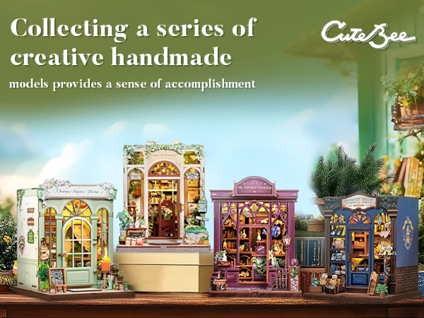 Original CUTEBEE 199pcs Champs-Élysées Florist Book Nook Kit DIY Miniature House Dollhouse Kit Book Nook Para Montar for Adults Booknook Tiny Flower House Bookshelf Decor 3D Wooden Puzzle DIY Craft Gifts for Family Friends for Books Fans Gifts