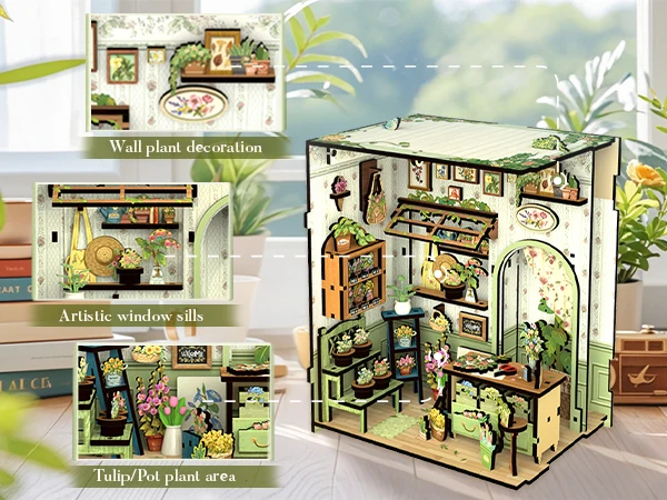 Original CUTEBEE 199pcs Champs-Élysées Florist Book Nook Kit DIY Miniature House Dollhouse Kit Book Nook Para Montar for Adults Booknook Tiny Flower House Bookshelf Decor 3D Wooden Puzzle DIY Craft Gifts for Family Friends for Books Fans Gifts