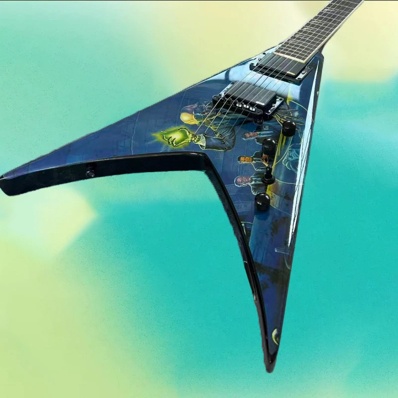 Blue front and black back electric guitar, mahogany body, black hardware, HH pickups, stainless steel round frets, US warehouse, free shipping
