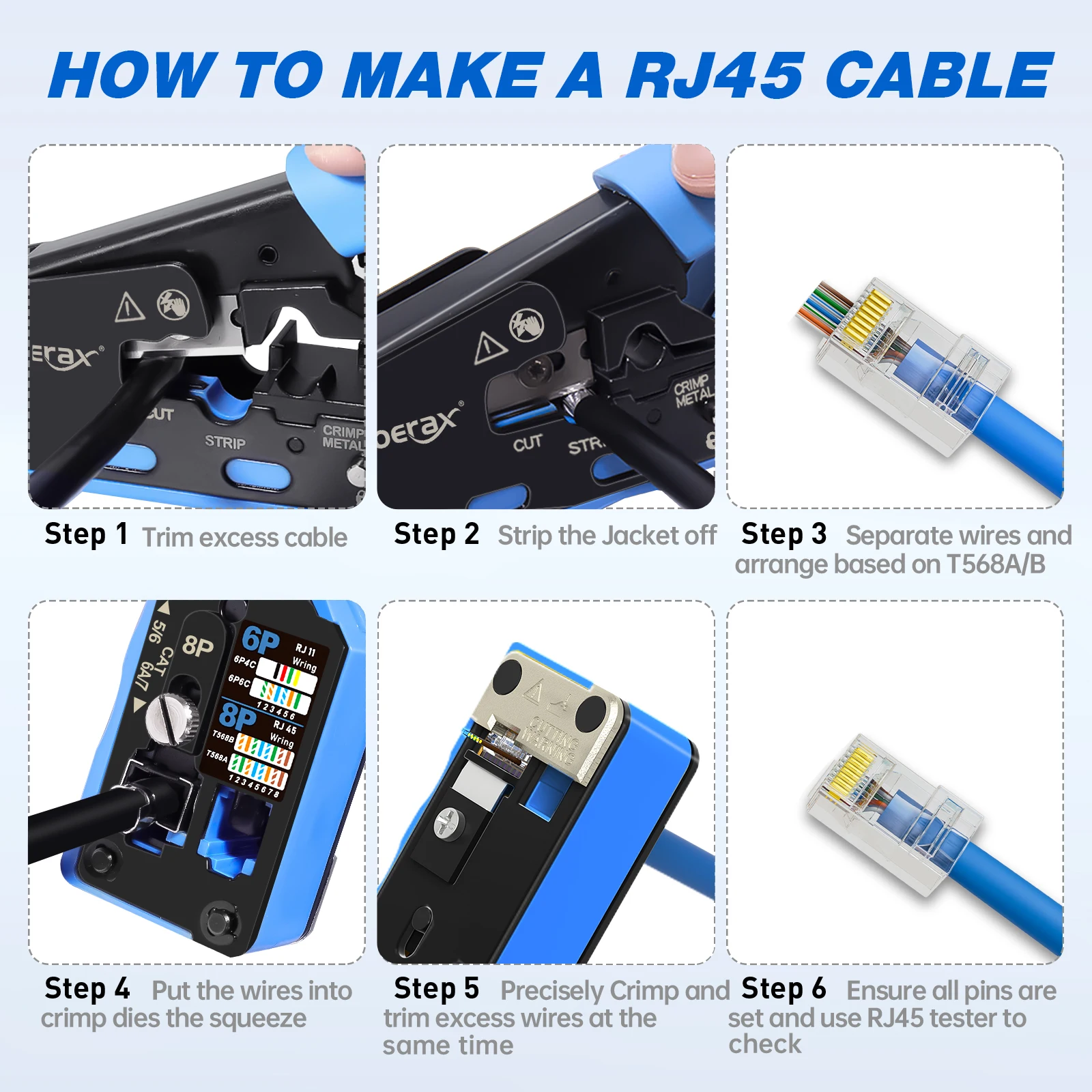ZoeRax RJ45 CAT7 CAT6A Crimping Tool RJ45 Network Tool Kit for CAT6A CAT7 CAT5 CAT6 Connectors with Crimp Tool,Wire Stripper and Blades