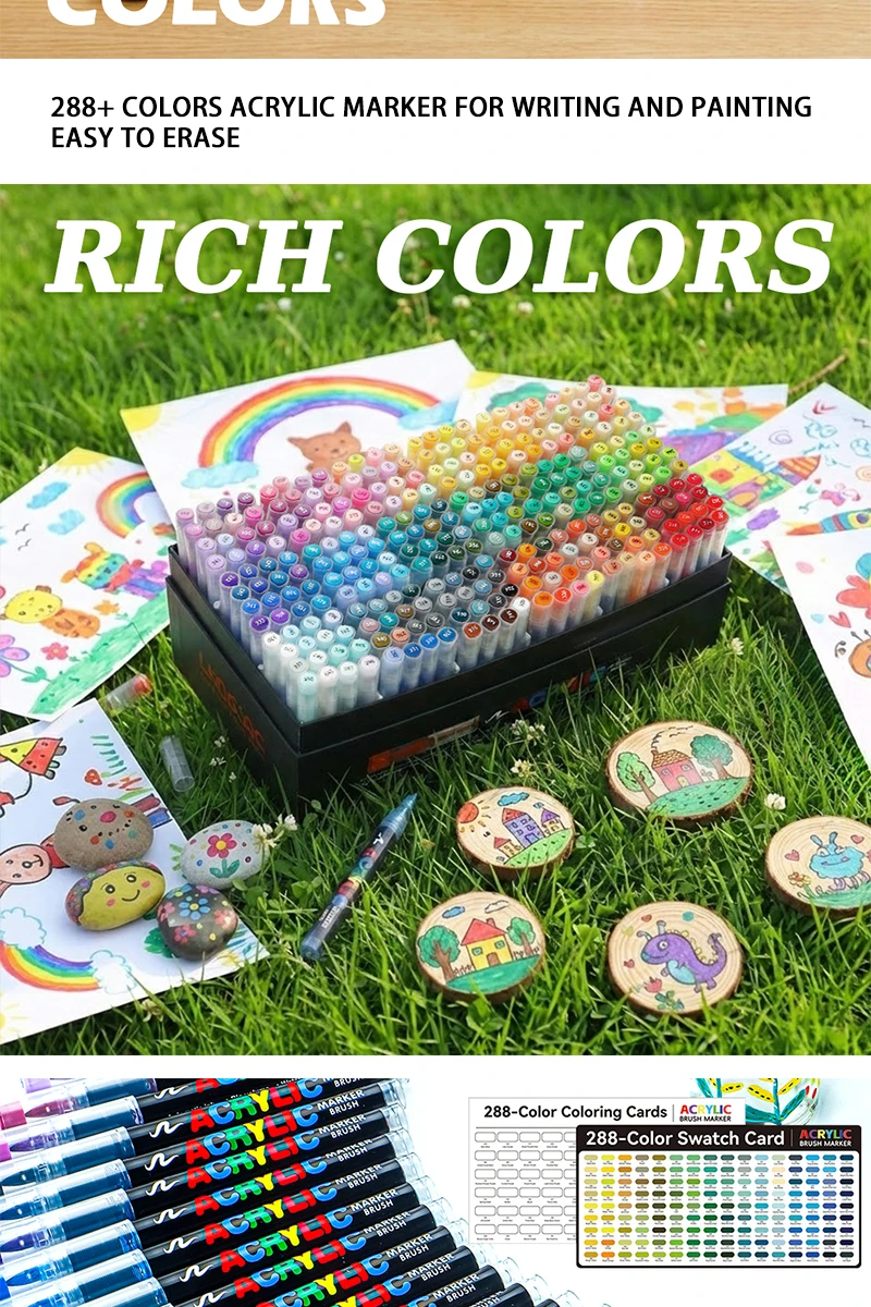 72/120/168/240/288/320/366/418 Colors Straight Liquid Acrylic Art Markers, Vivid Pigment, Paint Pens for Students, Artists & Hand-Painting Projects