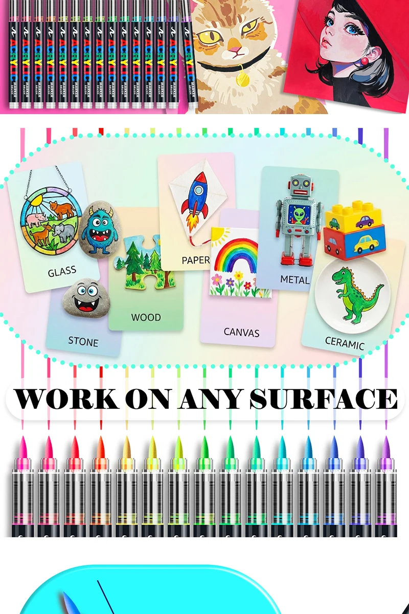 72/120/168/240/288/320/366/418 Colors Straight Liquid Acrylic Art Markers, Vivid Pigment, Paint Pens for Students, Artists & Hand-Painting Projects