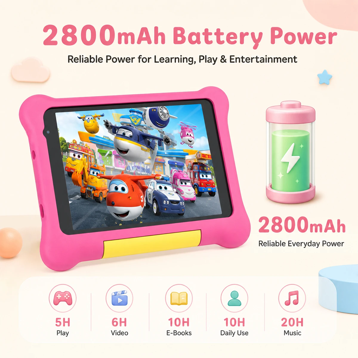 7 Inch Kids Tablet Full Set Android 15 24GB(3+21GB Virtual) 32GB ROM Five‑Core Processor 2800mAh WiFi Bluetooth5.4 With Headphone Writing Drawing Board Carry Bag Children Educational Learning Tablet