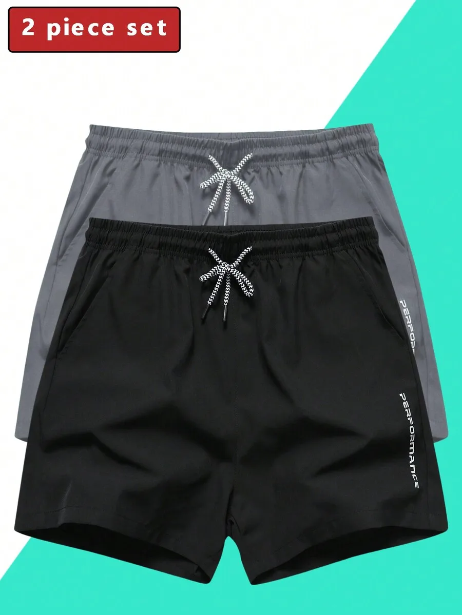 2 Piece Set Mens Shorts Summer Breathable Sports Drawstring Fitness 3/4 Length Pants Pocket Printed Daily Wear Black Green
