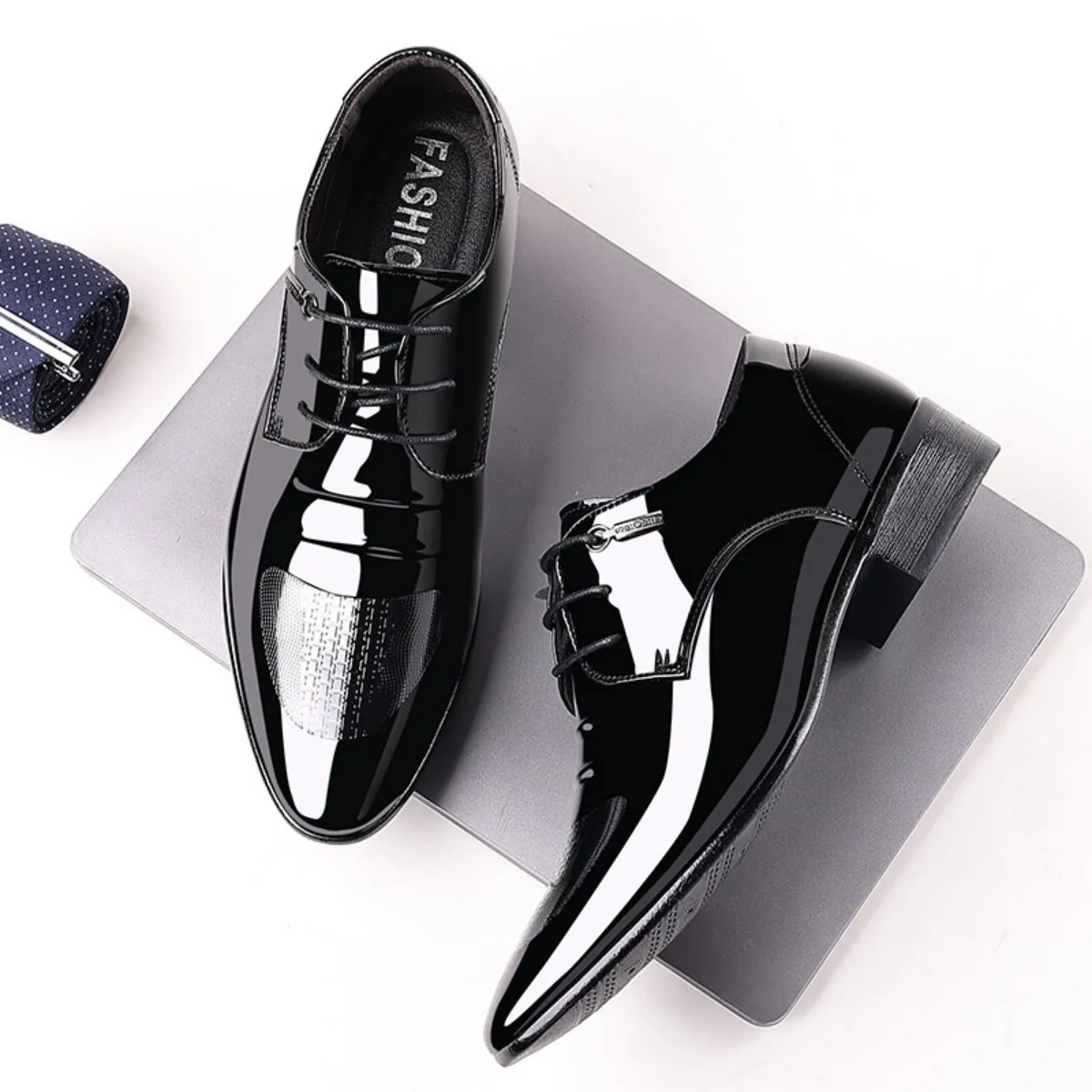 Men's Casual Dress Shoes Mesh Pattern Derby Shoe Classic Lace-up Pointed Formal Oxford Tuxedo Shoes For Men