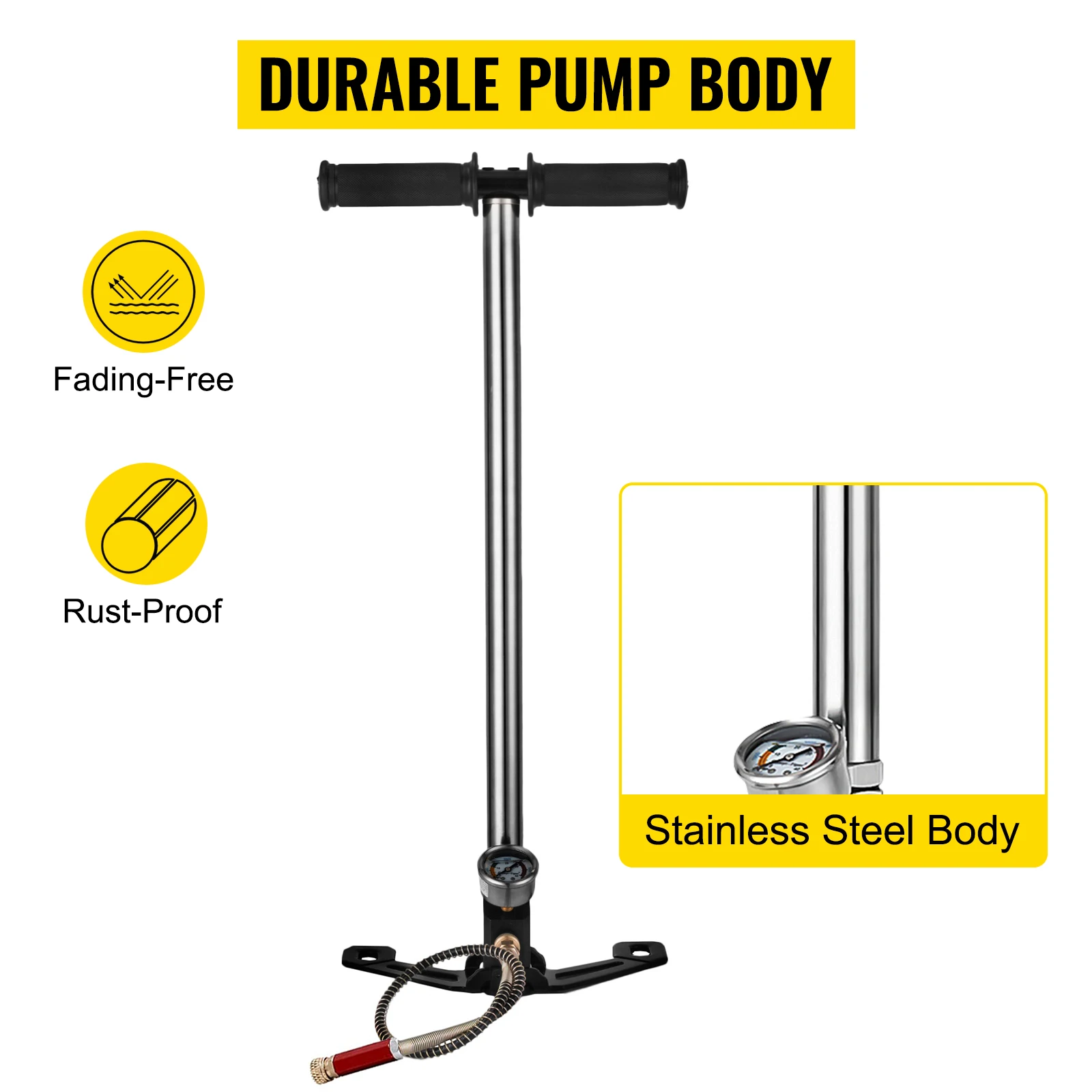 SucceBuy 3 Stage PCP Pump + Pressure Gauge 4500PSI Tire Kayak Ball Inflatable Rifle Air Gun Filling Stirrup High Pressure
