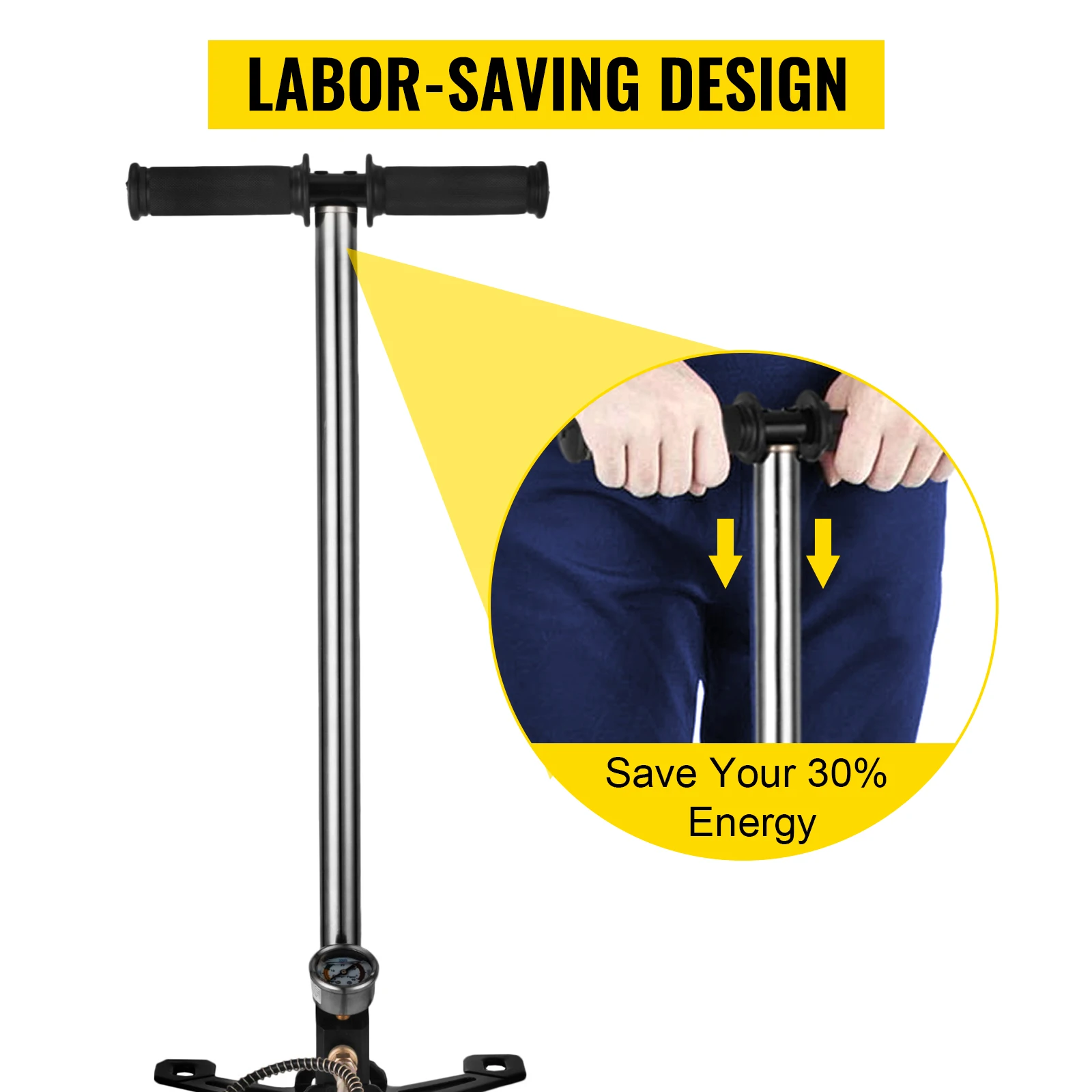 SucceBuy 3 Stage PCP Pump + Pressure Gauge 4500PSI Tire Kayak Ball Inflatable Rifle Air Gun Filling Stirrup High Pressure