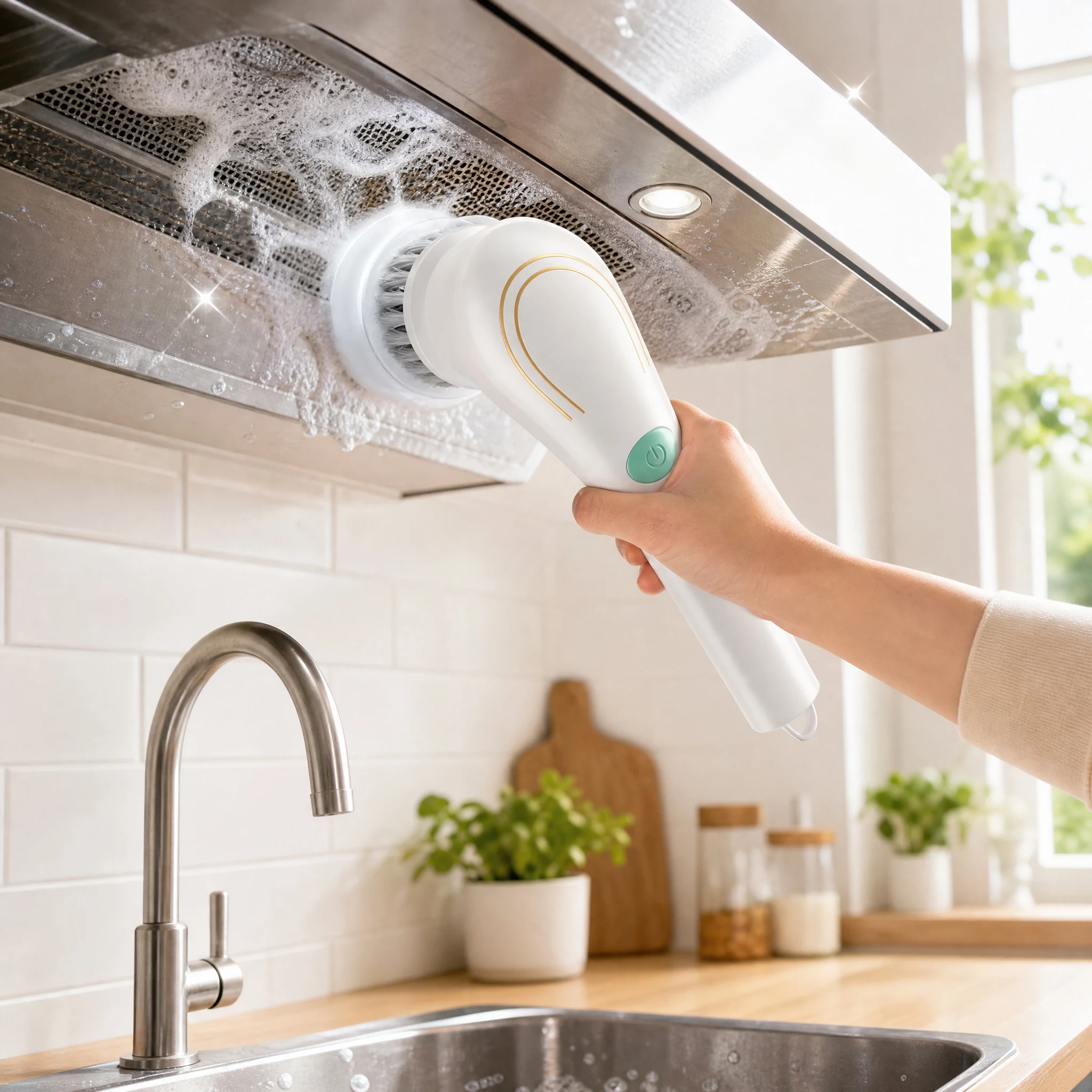 Automatic Cleaning Brush – Sponge Material, Powerful Stain Removal, Multiple Brush Heads, Handle