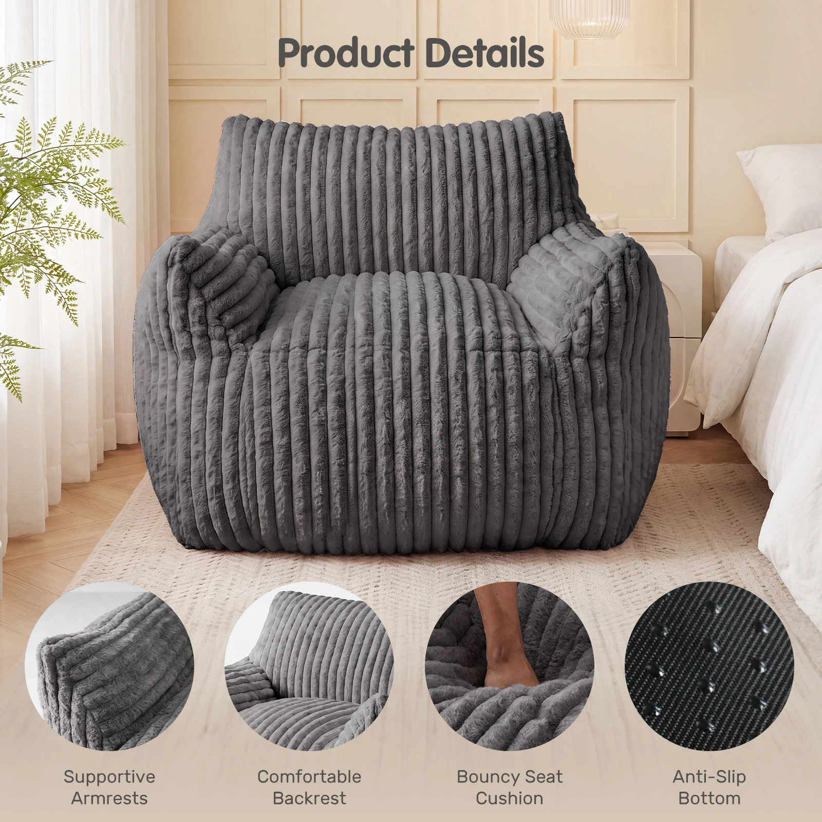 MCQ Living Room Bean Bag Sofa with Memory Foam Filling Corduroy Plush for Adults Recliners Home Theater Seating Reclining Sofa Chair for Living Room