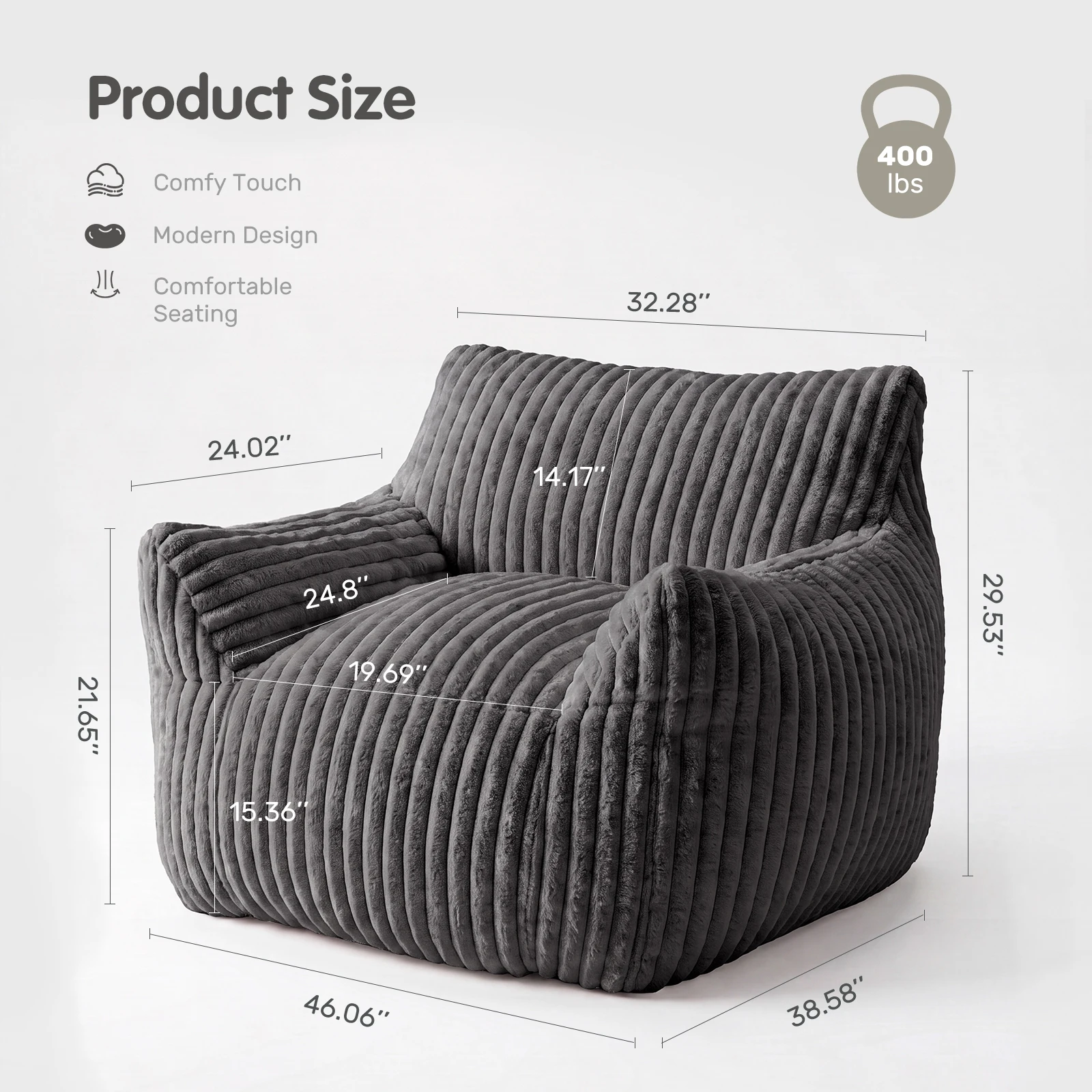 MCQ Living Room Bean Bag Sofa with Memory Foam Filling Corduroy Plush for Adults Recliners Home Theater Seating Reclining Sofa Chair for Living Room