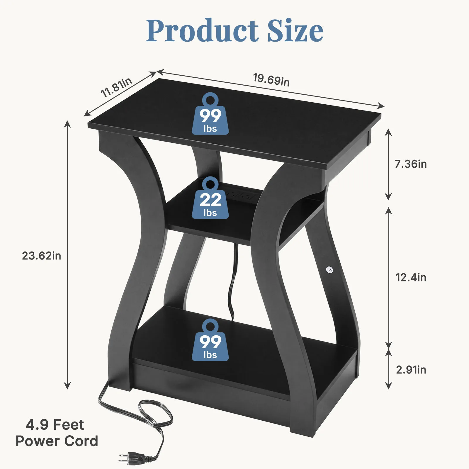 MCQ 2 Pack Living Room Cabinet with Charging Station 3-Tier Side Table Storage Display Nightstand Bedside Coffee Sofa Tea Table Cabinets For Furniture