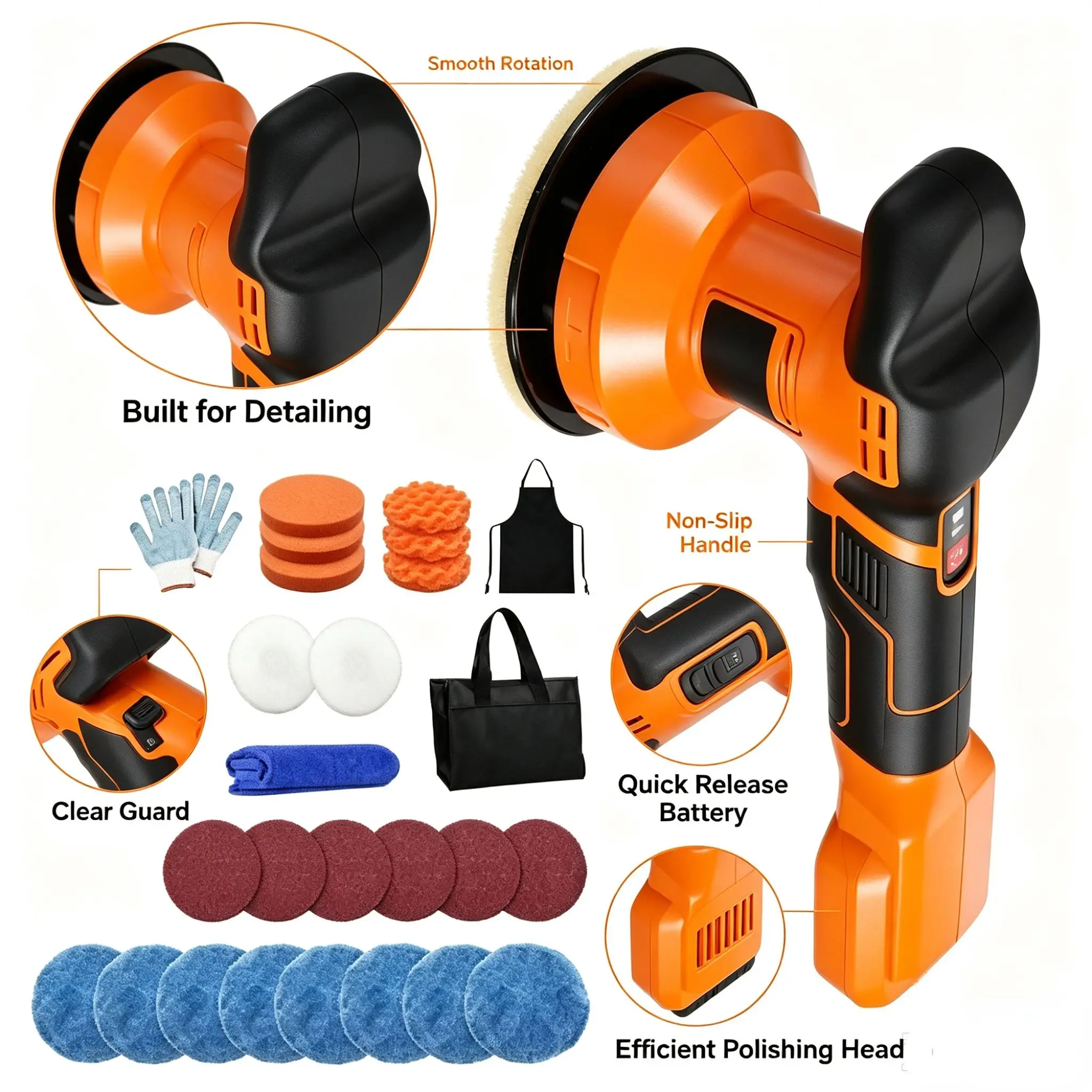 Cordless Car Buffer Polisher 5000RPM Random Orbital Polisher 8 Variable Speed Car Detailing Waxing For Dw 20V Battery Pin