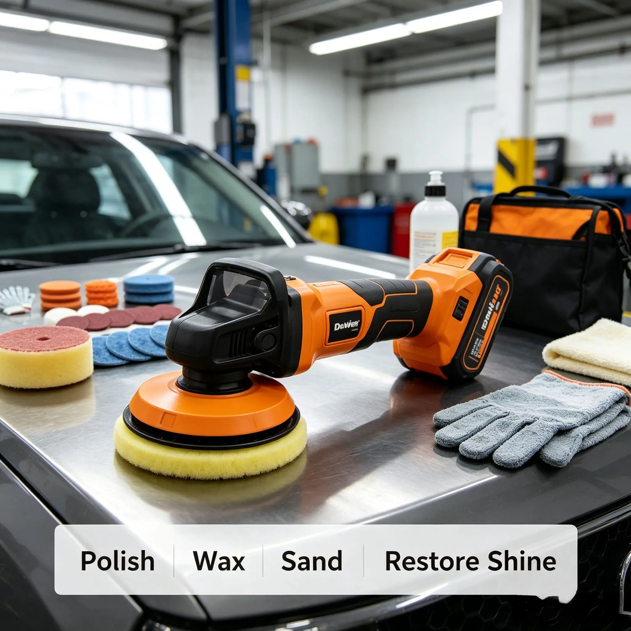 Cordless Car Buffer Polisher 5000RPM Random Orbital Polisher 8 Variable Speed Car Detailing Waxing For Dw 20V Battery Pin