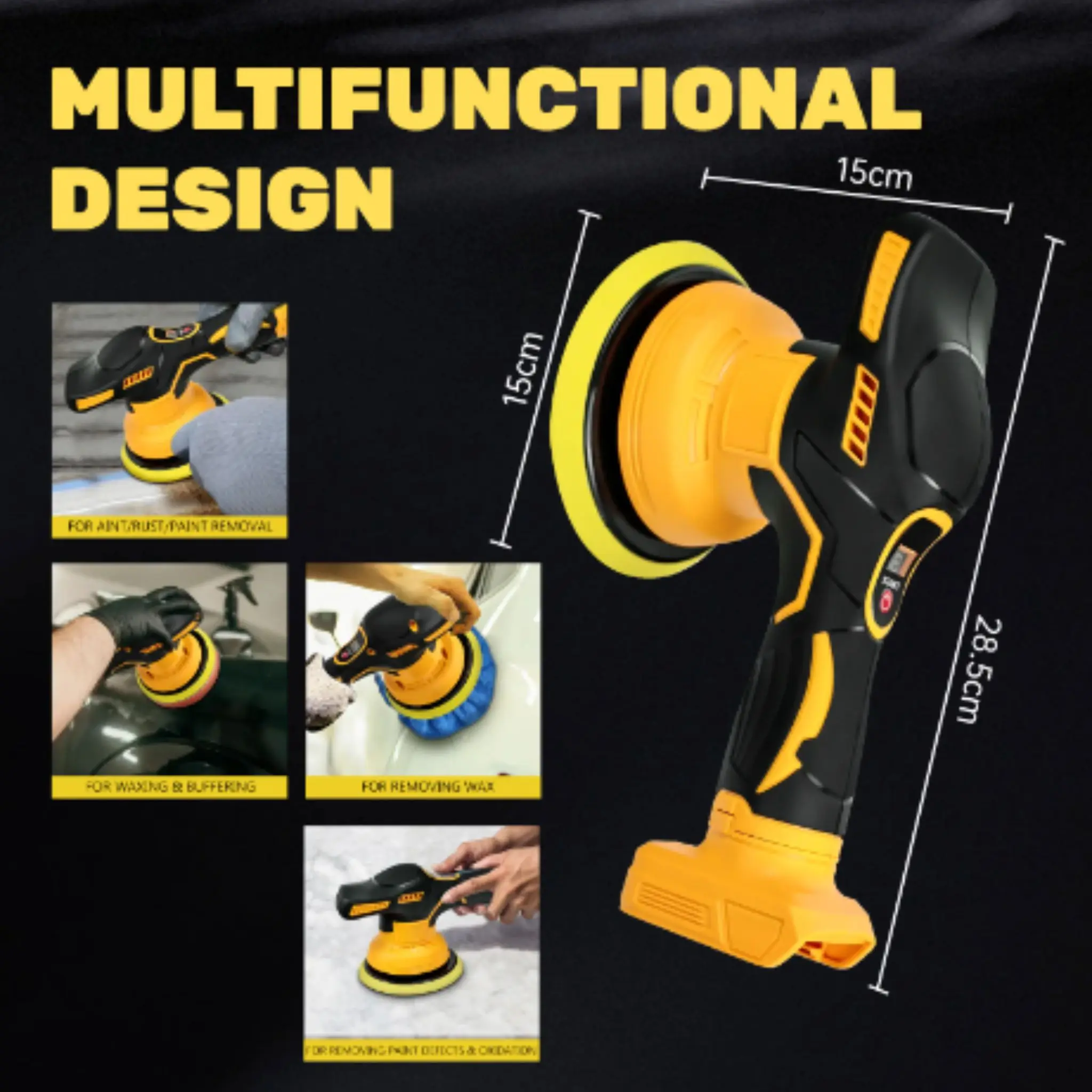 Cordless Car Buffer Polisher 5000RPM Random Orbital Polisher 8 Variable Speed Car Detailing Waxing For Dw 20V Battery Pin