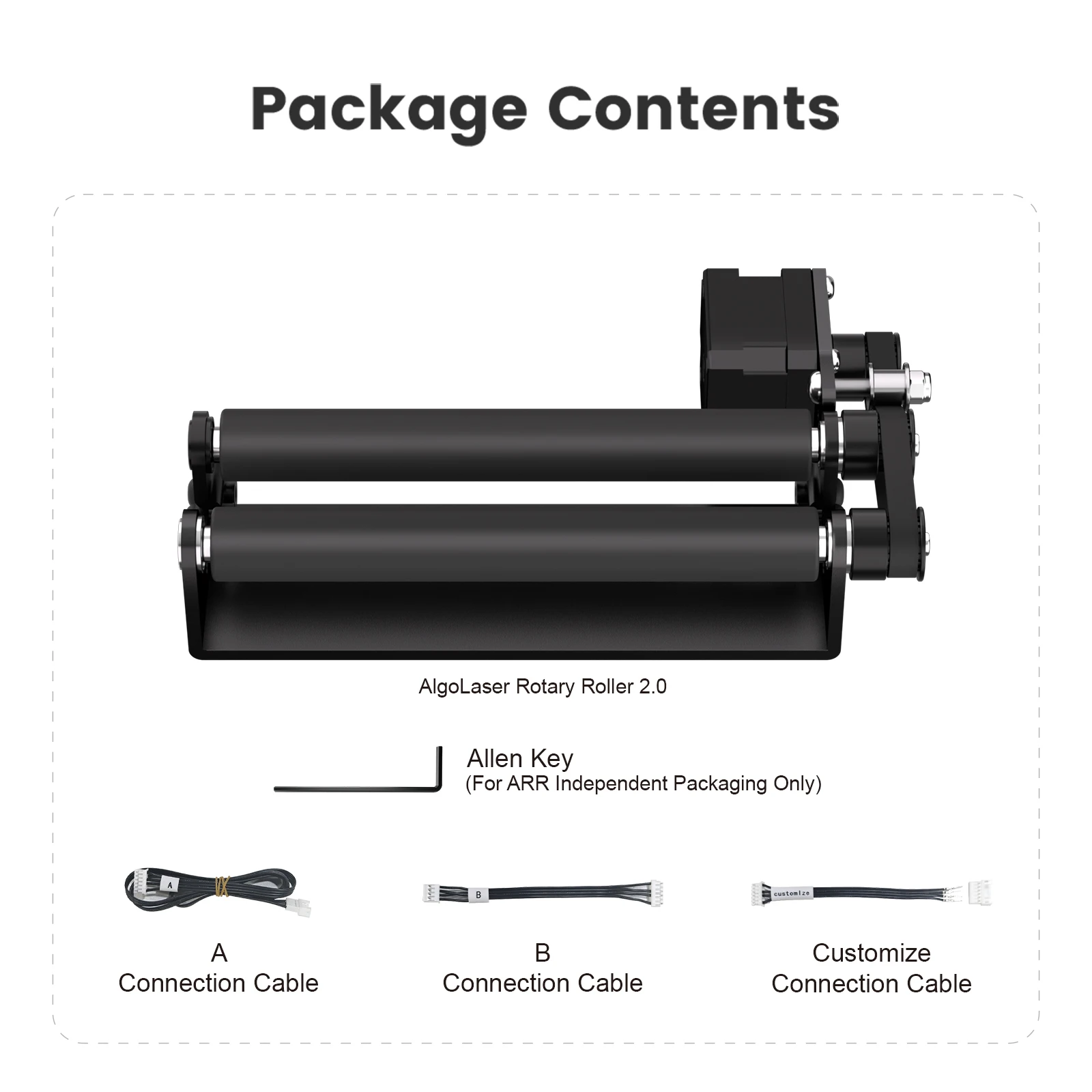 AlgoLaser Rotary Roller 2.0 Y-Axis Rotary Attachment 5-100mm 2 Adjustable Spacing Pre-assembled For Cylindrical Objects Fit for Algolaser MK2 MK3 Pixi and 95% Laser Engravers Craft Sculpture Tool