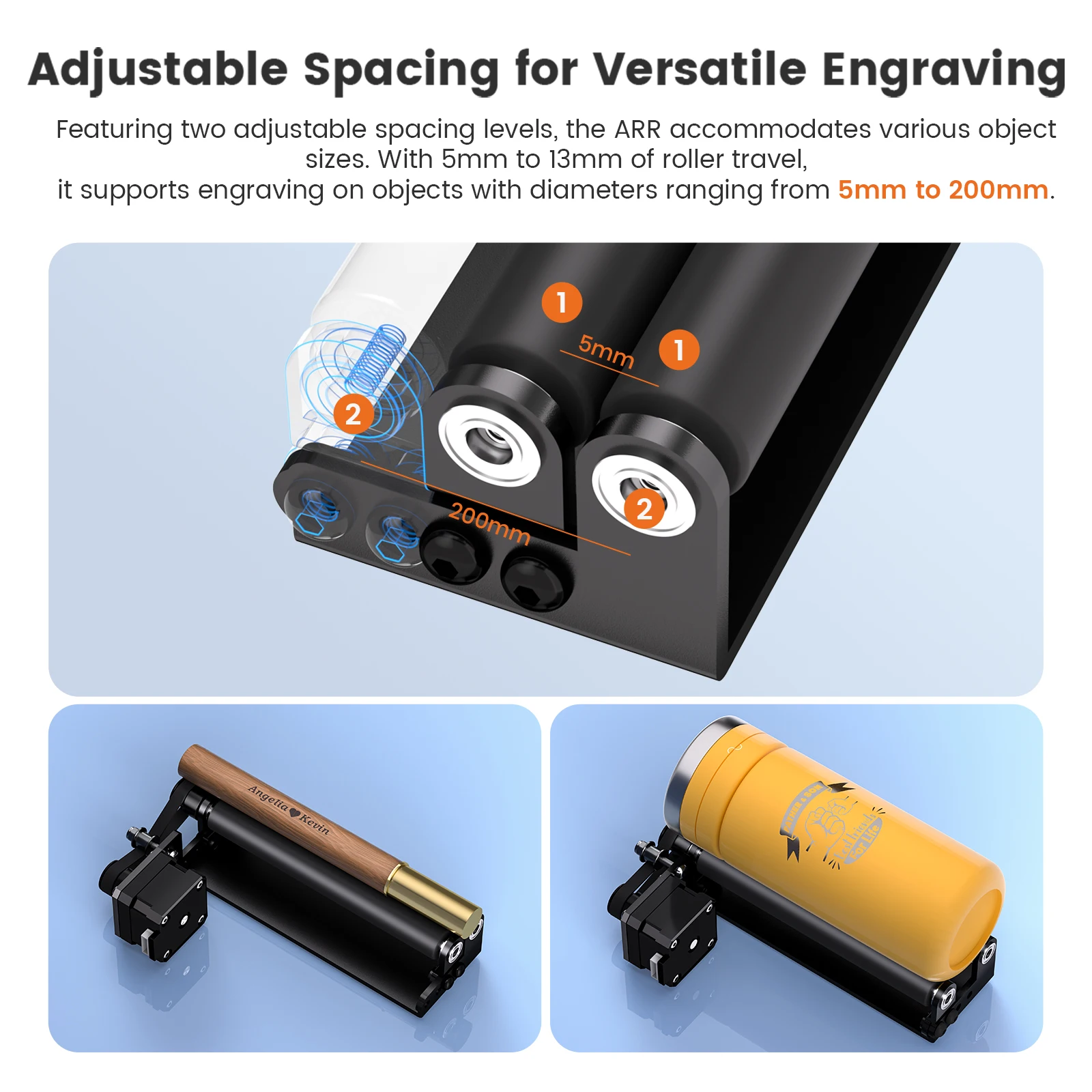 AlgoLaser Rotary Roller 2.0 Y-Axis Rotary Attachment 5-100mm 2 Adjustable Spacing Pre-assembled For Cylindrical Objects Fit for Algolaser MK2 MK3 Pixi and 95% Laser Engravers Craft Sculpture Tool