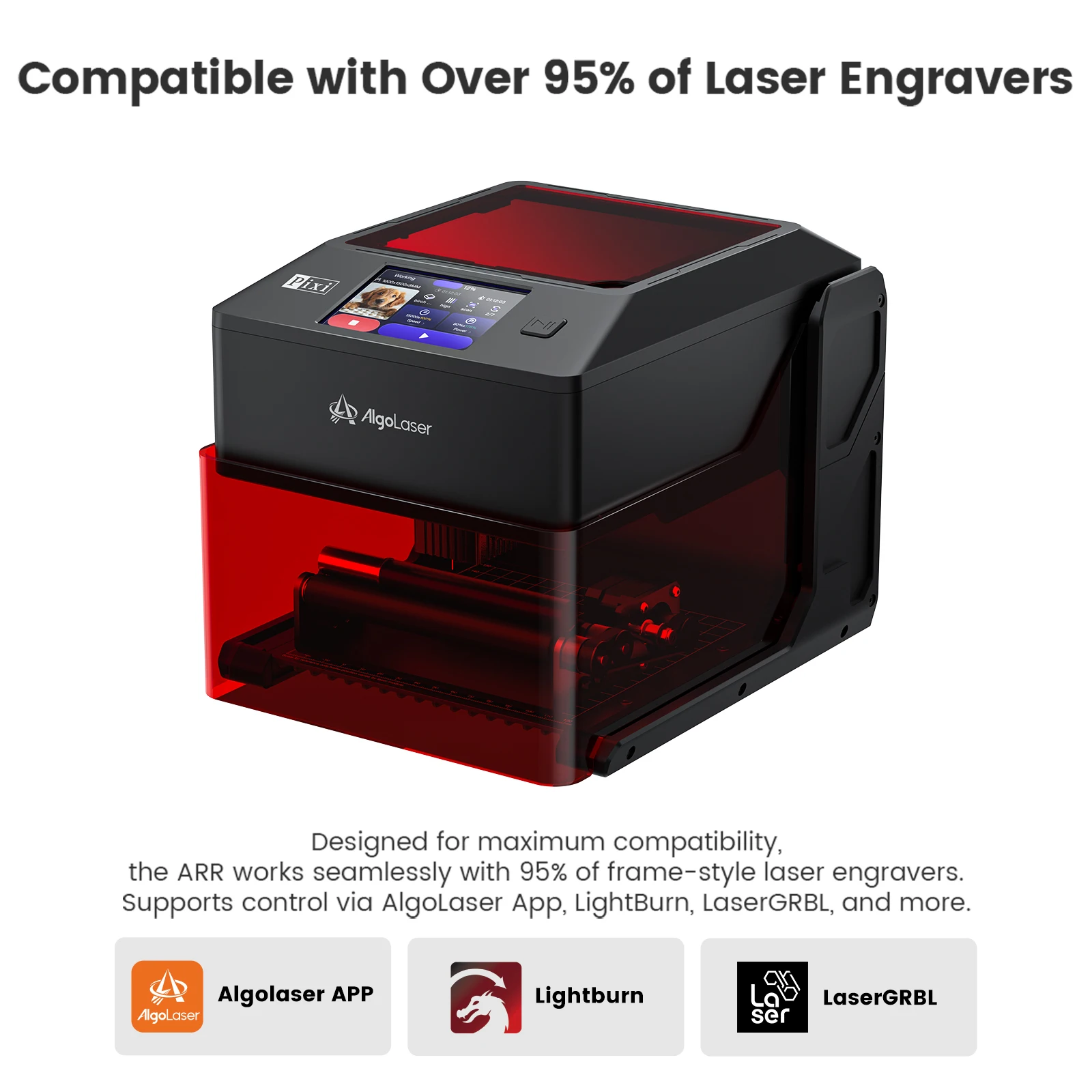 AlgoLaser Rotary Roller 2.0 Y-Axis Rotary Attachment 5-100mm 2 Adjustable Spacing Pre-assembled For Cylindrical Objects Fit for Algolaser MK2 MK3 Pixi and 95% Laser Engravers Craft Sculpture Tool