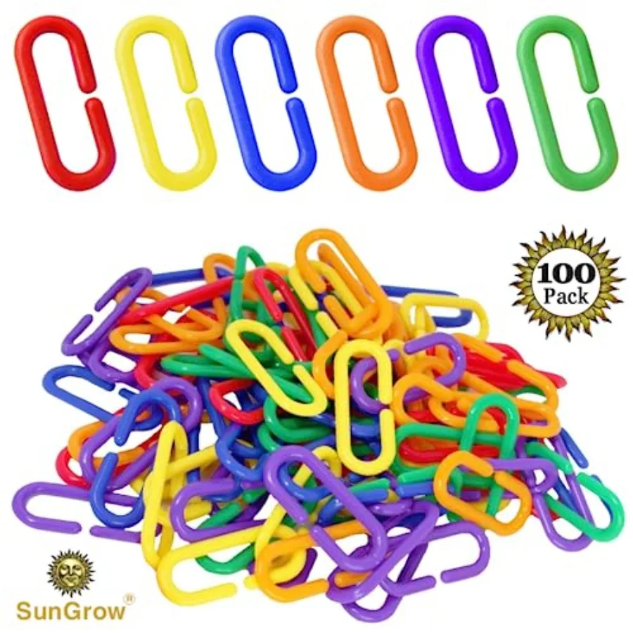 Rainbow C-Clips plastic chain links for bird swing climbing cage toys, multicolor, durable non-toxic plastic, easy DIY classroo