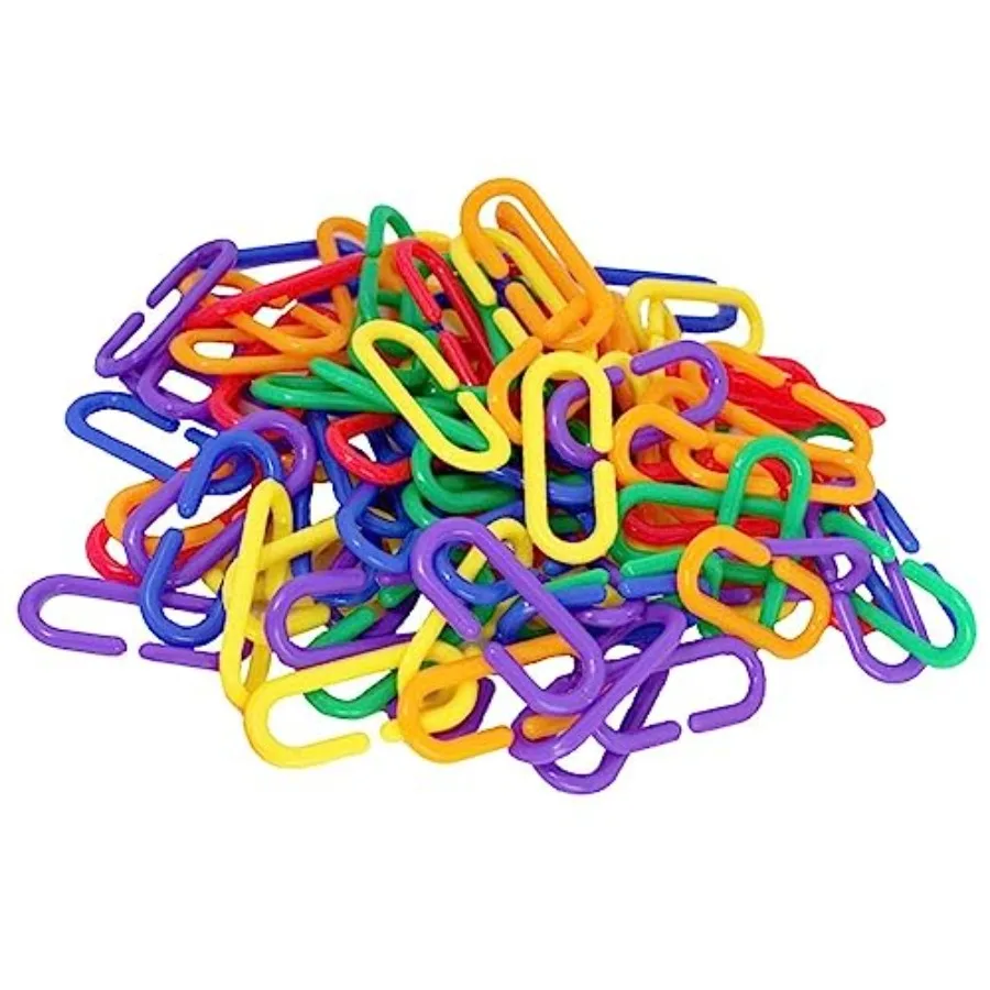 Rainbow C-Clips plastic chain links for bird swing climbing cage toys, multicolor, durable non-toxic plastic, easy DIY classroo