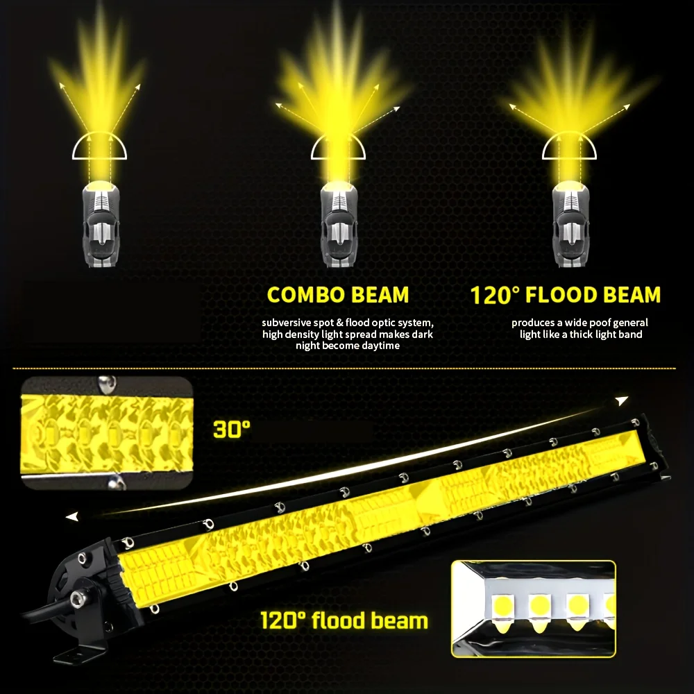 LED Light 22-Inch Yellow Light LED Off-Road Light Bar, Ultra-Thin and lightweight LED Light Bar, 12V 24V Off-Road Light, Combined Flood Beam Suitable for Tractor, Boat, Off-Road, 4x4 Truck, SUV, ATV Truck