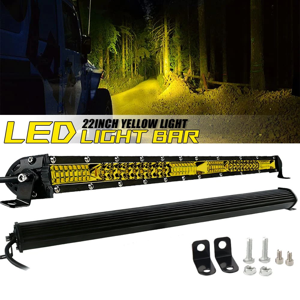 LED Light 22-Inch Yellow Light LED Off-Road Light Bar, Ultra-Thin and lightweight LED Light Bar, 12V 24V Off-Road Light, Combined Flood Beam Suitable for Tractor, Boat, Off-Road, 4x4 Truck, SUV, ATV Truck