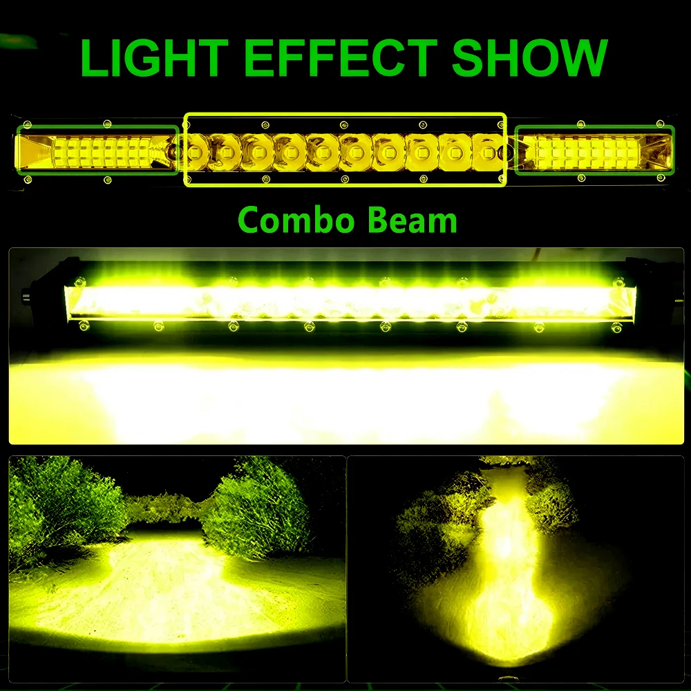 LED Light 22-Inch Yellow Light LED Off-Road Light Bar, Ultra-Thin and lightweight LED Light Bar, 12V 24V Off-Road Light, Combined Flood Beam Suitable for Tractor, Boat, Off-Road, 4x4 Truck, SUV, ATV Truck
