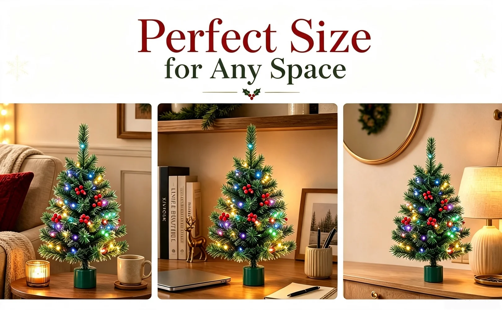 Bhony 360° Rotating Musical Christmas Tree With 35 Colorful LED Lights - 2FT Desktop Christmas Tree, USB/Battery Powered, With A Rotatable Base, Suitable For Home, Store, Classroom, Office, Party Decoration