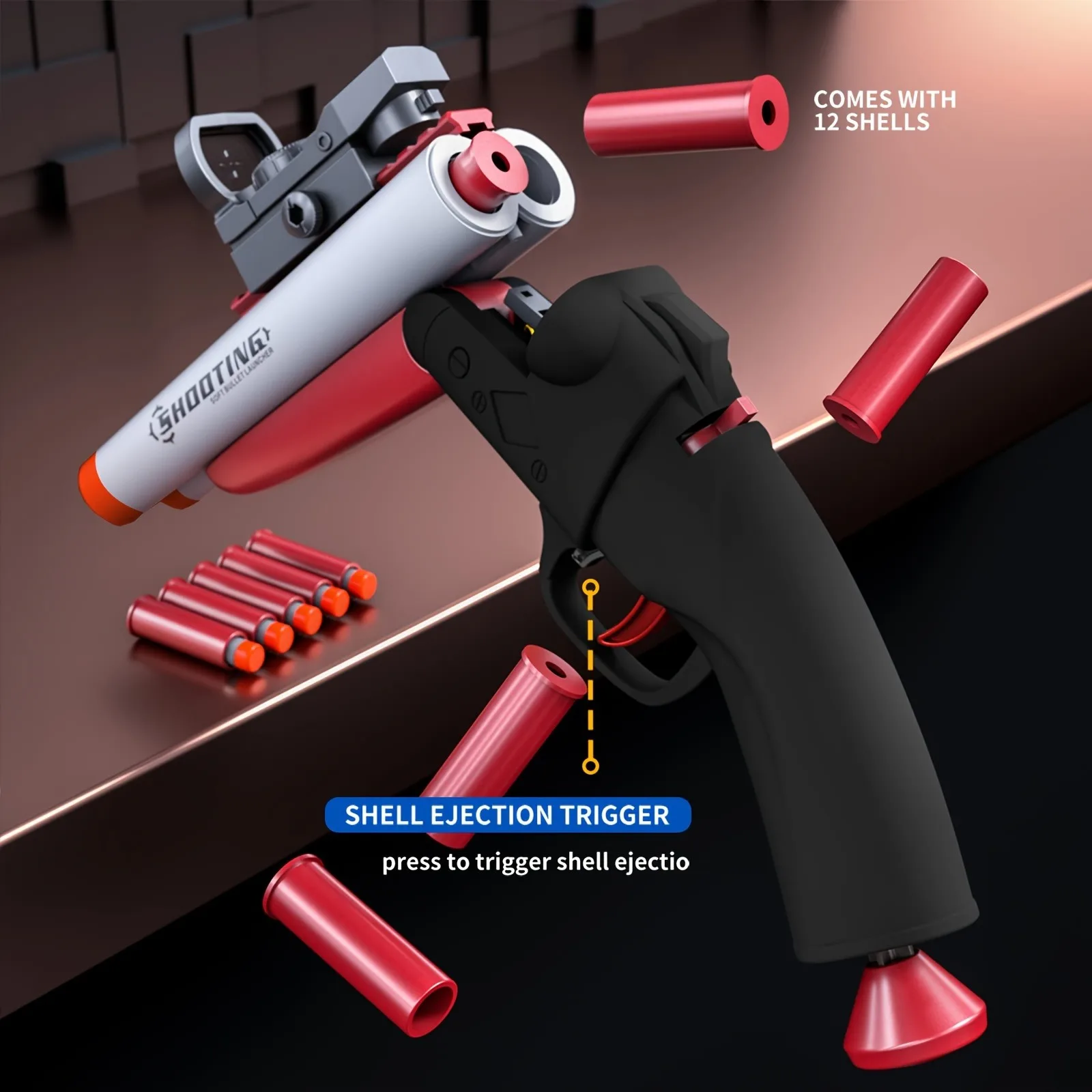 Soft Bullet Toy Gun,Double Barrel Toy Foam Blaster Double Shoot Toy Shotgun with Shell Ejection for Teen Christmas Birthday Gift