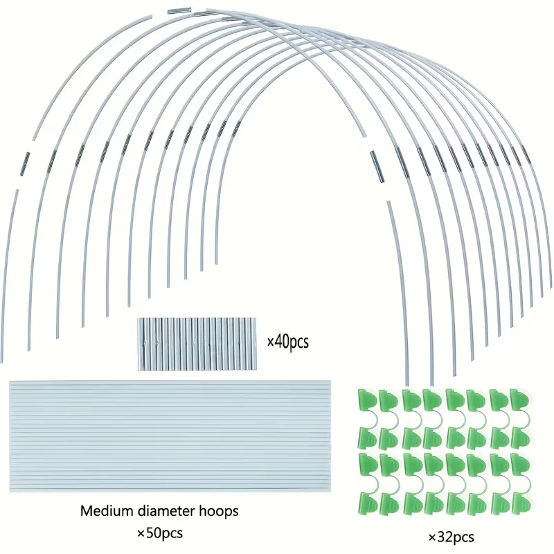 25/50 Garden Rings, Designed Specifically for Elevated Flower Beds and Planting Shelters, Using a 43inch Wide Tunnel Greenhouse Frame. These Rust-Resistant Fiberglass Support Rings Feature a Double-Layer Design and Include 16/32 Clips and 20/40 Connectors