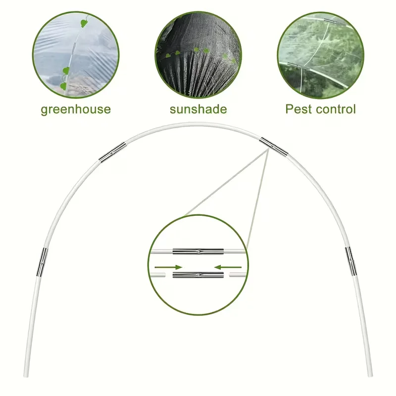 25/50 Garden Rings, Designed Specifically for Elevated Flower Beds and Planting Shelters, Using a 43inch Wide Tunnel Greenhouse Frame. These Rust-Resistant Fiberglass Support Rings Feature a Double-Layer Design and Include 16/32 Clips and 20/40 Connectors