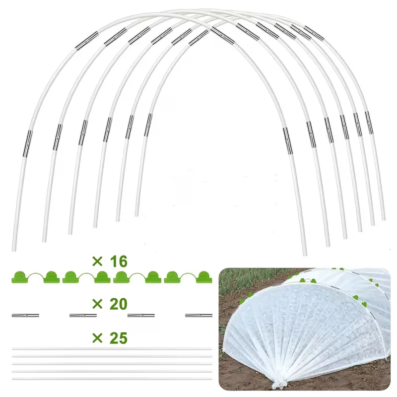 25/50 Garden Rings, Designed Specifically for Elevated Flower Beds and Planting Shelters, Using a 43inch Wide Tunnel Greenhouse Frame. These Rust-Resistant Fiberglass Support Rings Feature a Double-Layer Design and Include 16/32 Clips and 20/40 Connectors
