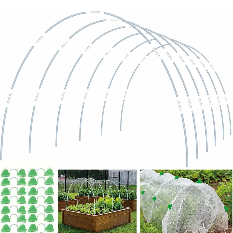 25/50 Garden Rings, Designed Specifically for Elevated Flower Beds and Planting Shelters, Using a 43inch Wide Tunnel Greenhouse Frame. These Rust-Resistant Fiberglass Support Rings Feature a Double-Layer Design and Include 16/32 Clips and 20/40 Connectors