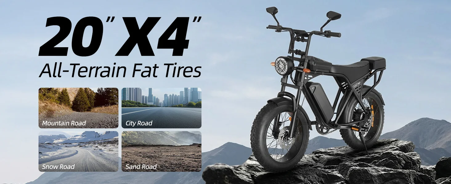 X5 20 Inch Fat Tire All‑Terrain Electric Bike, 1500W Peak Motor, 48V 15AH Removable Battery, Dual Disc Brake Adult E‑Bike for Off‑Road Beach Snow Commuting