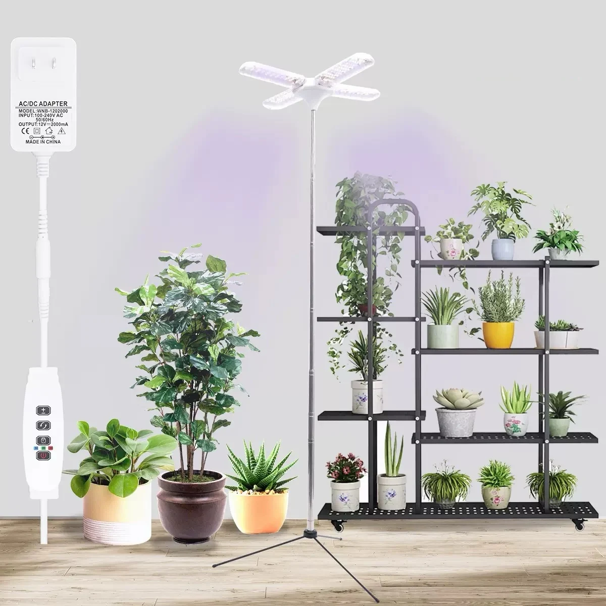 Grow Lights for Indoor Plants, 240 LEDs Full Spectrum Plant Light with Folding Wings, 3/9/12H Auto Timer, 10 Dimmable Levels, 3 Lighting Modes, Height Adjustable for Tall Large Plants, Vegetables